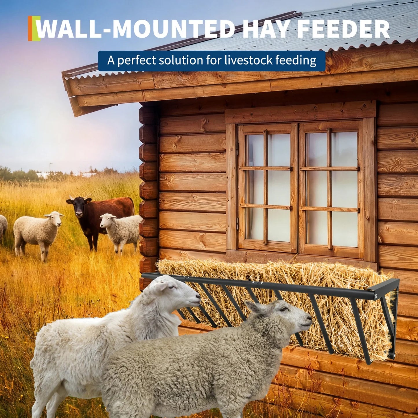 HiMISS Wall Mount Hay Feeder Rack Heavy Duty Carbon Steel