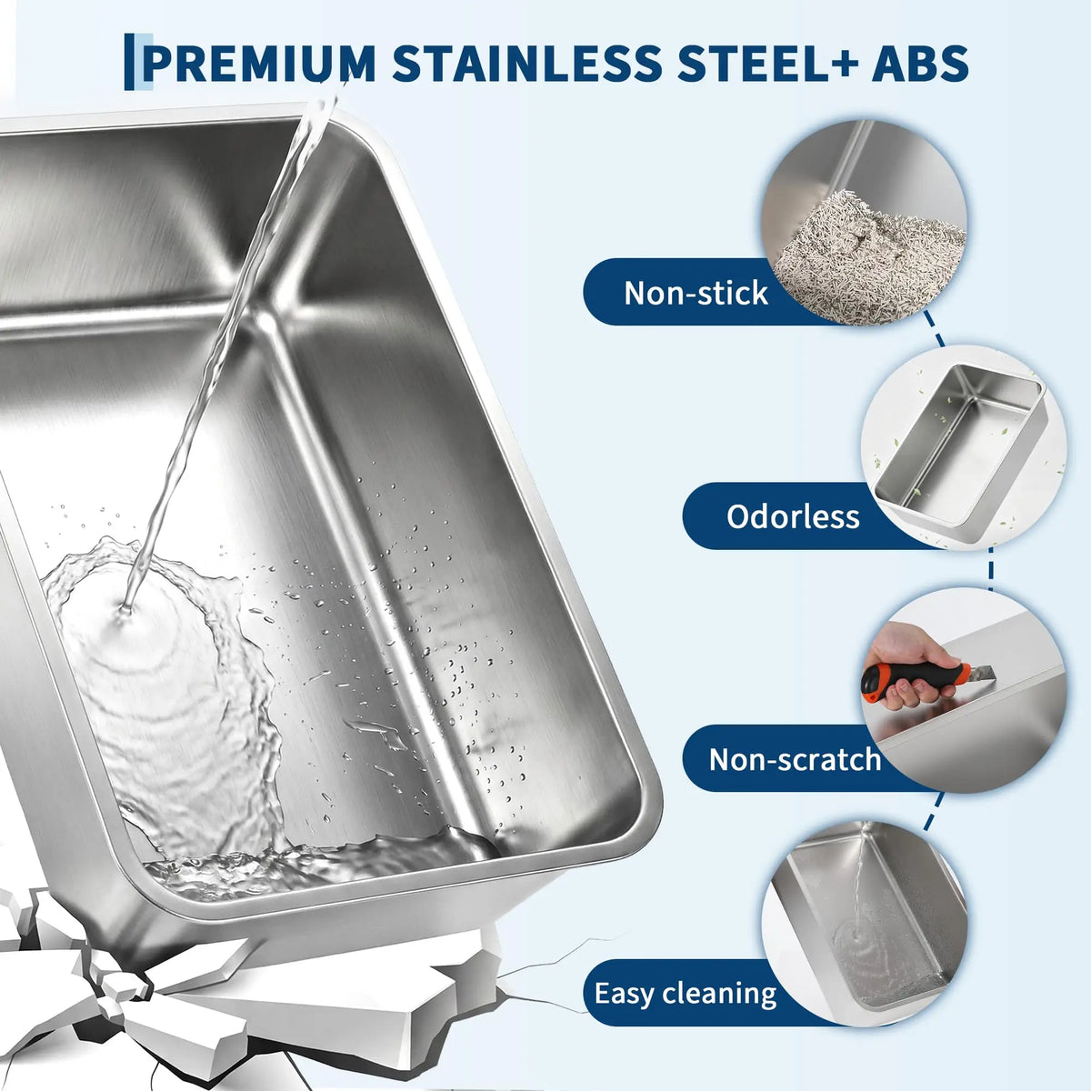 Studyset Stainless Steel Enclosed Litter Box With Lid And Scoop