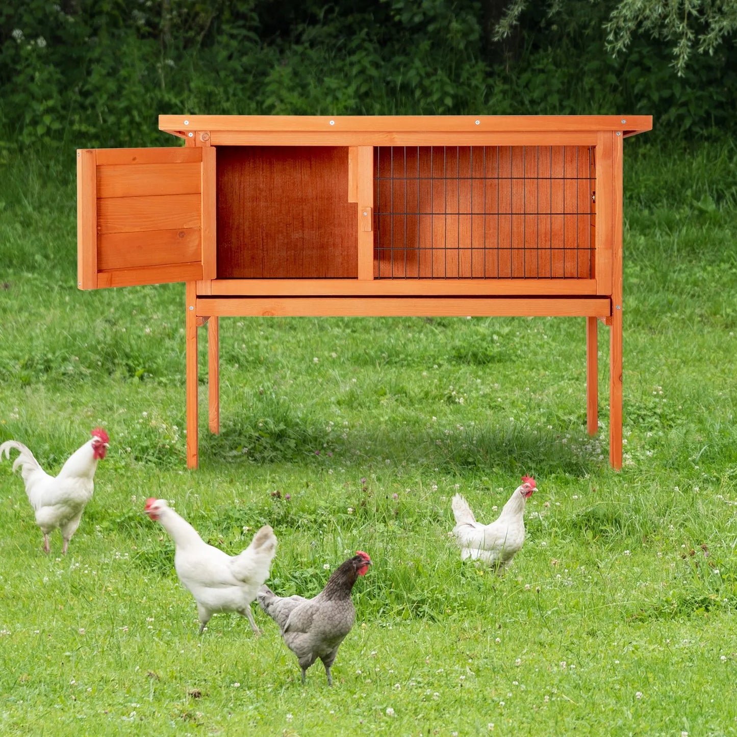 Wooden Chicken Coop With Removable Sliding Tray And Outdoor Run