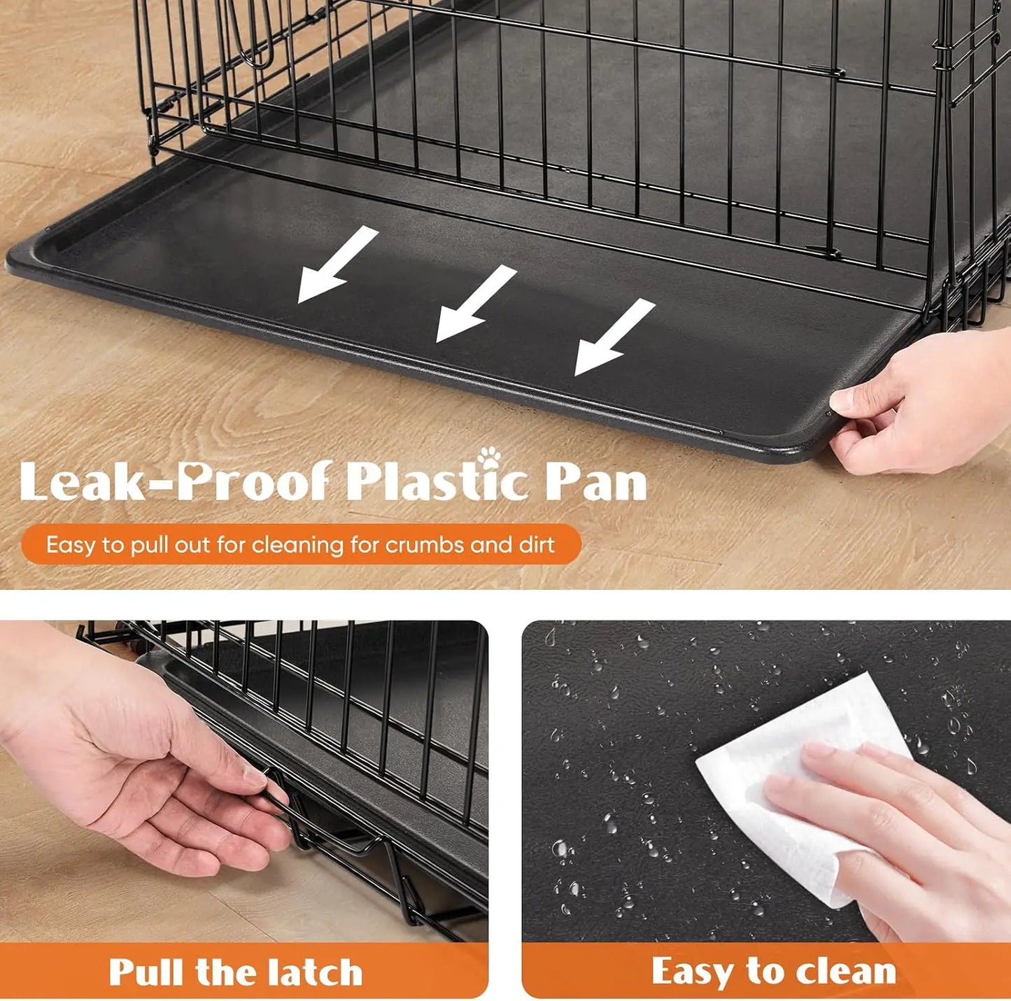 42 Inch Dog Crate for Medium Large Dogs, Double Door Folding Metal Wire Cage with Leak-Proof Tray for Indoor Outdoor Travel