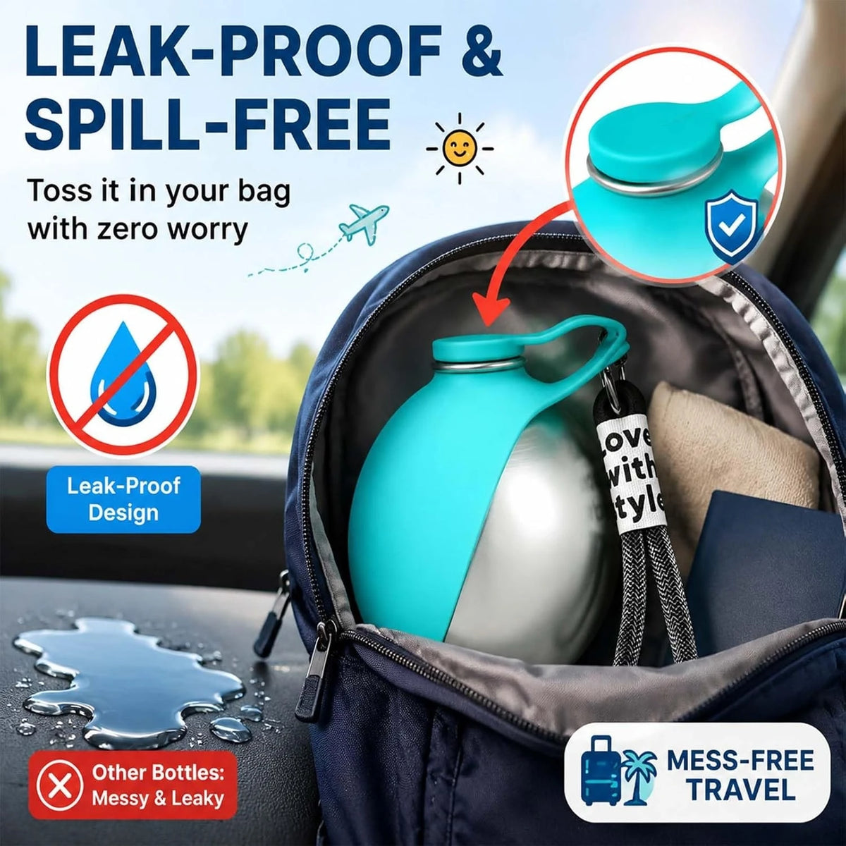 Leak Proof Portable Pet Water Bottle With Foldable Bowl