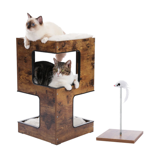 PAWZ Road Wood Cat Condo Tree With Scratching Pad Toys