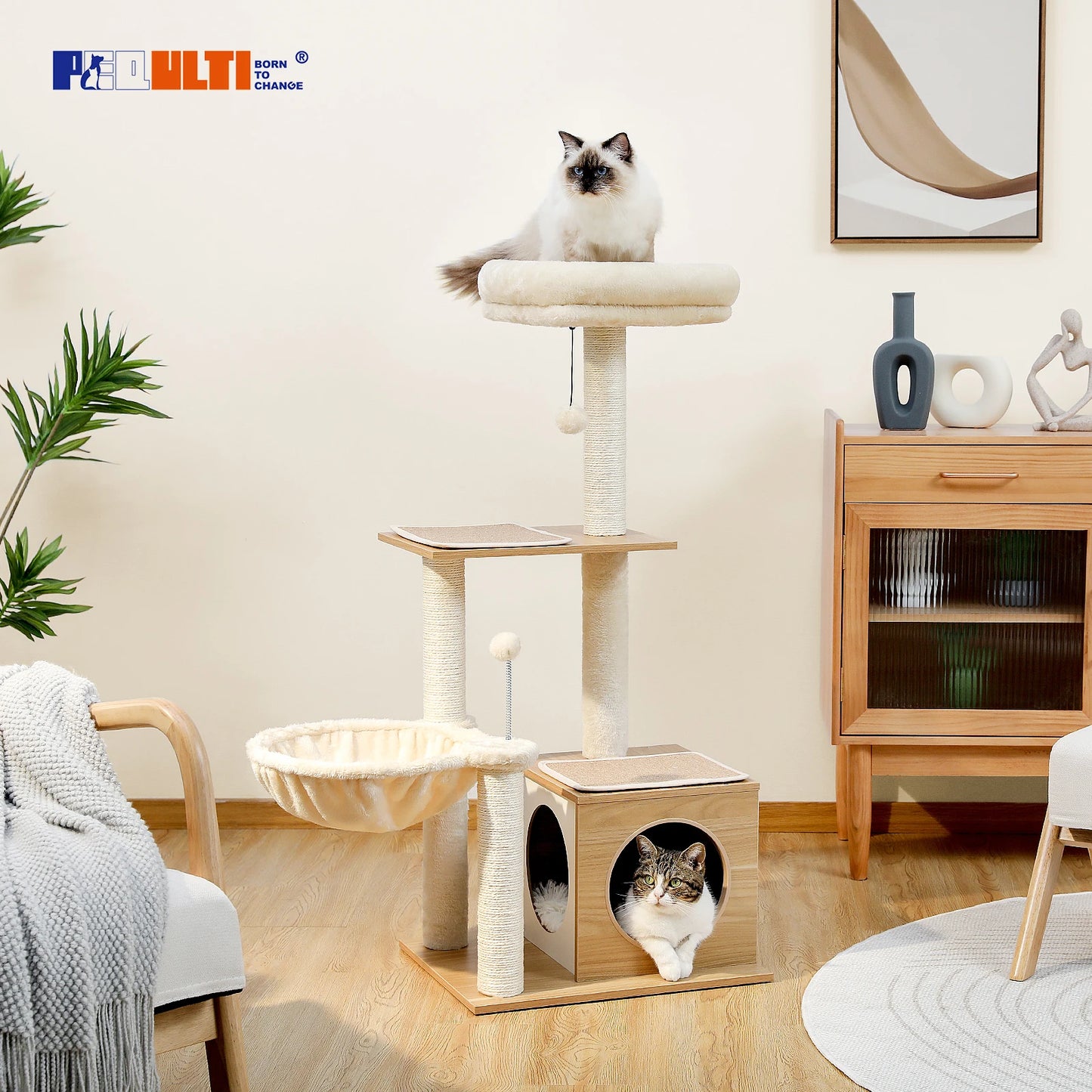PAWZ Road Premium Modern Wood Cat Tree for Indoor Cats
