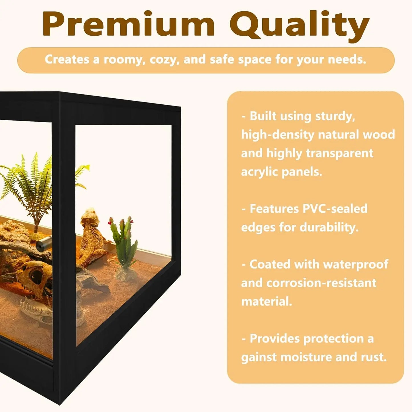 Reptile Tank Enclosure With Mesh Roof And Sliding Door
