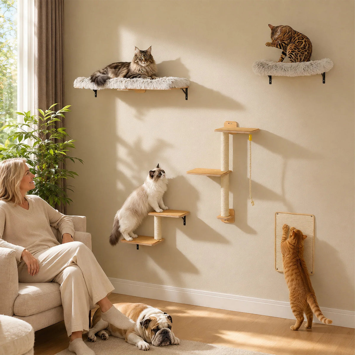 PAWZ Road Wooden Cat Wall Climbing Shelves With Scratching Perches