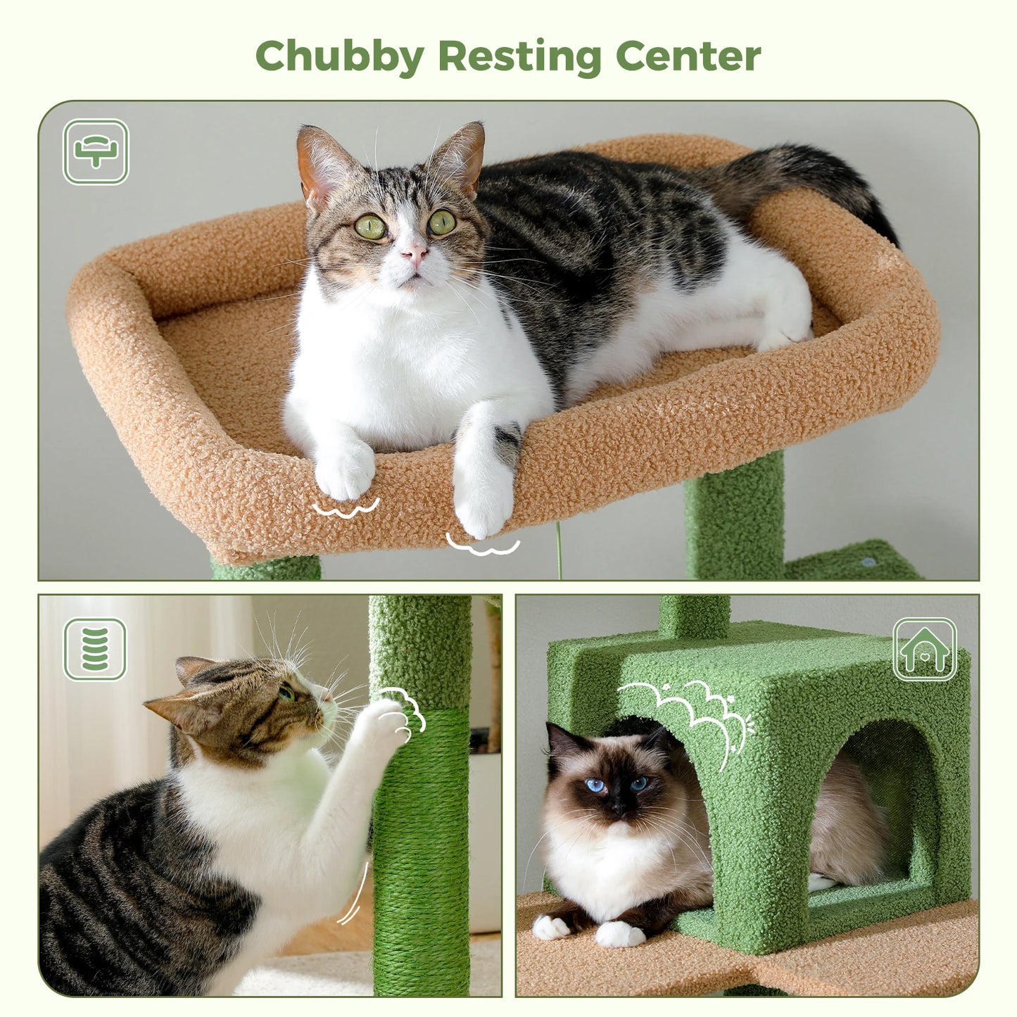 PAWZ Road Cactus Cat Tree Tower With Plush Metal Hammock