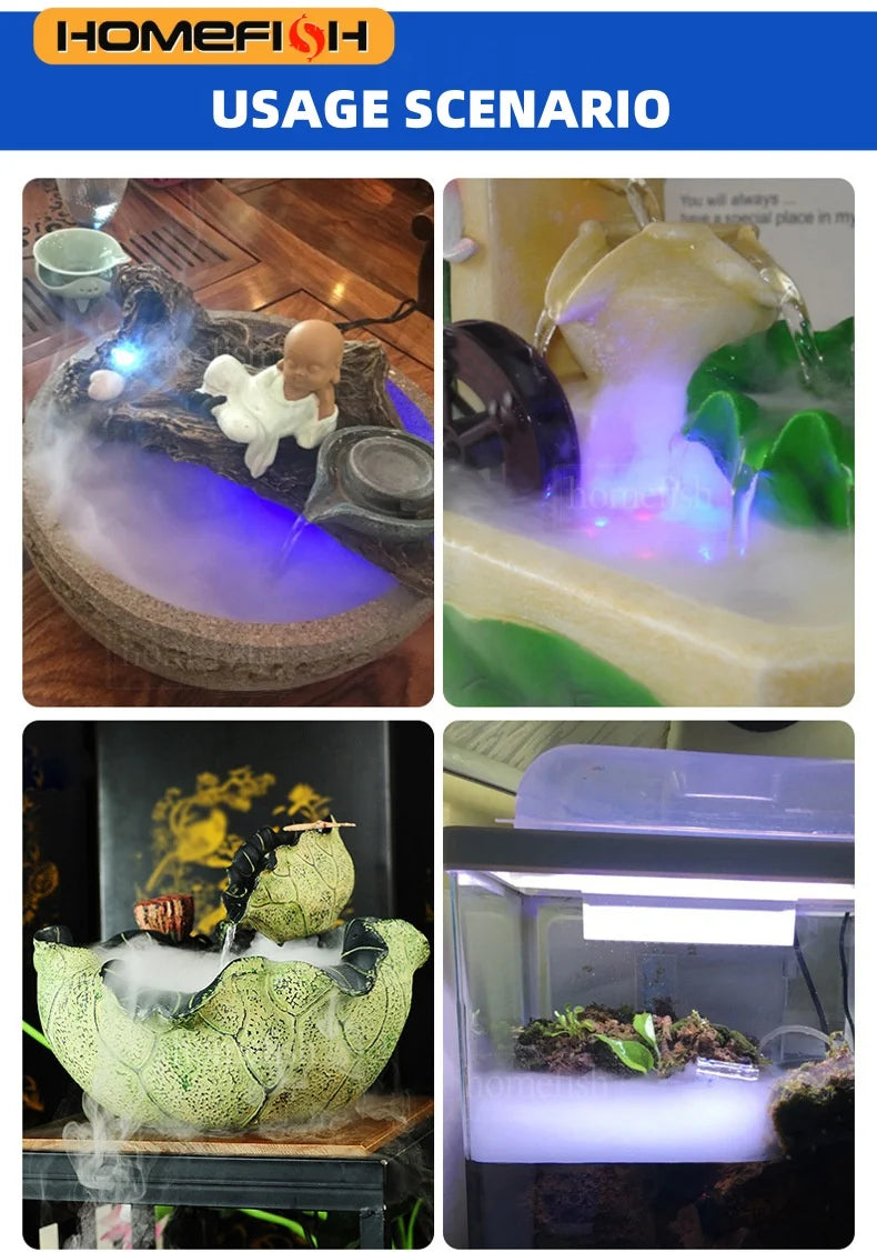 USB 5V Mist Maker Fogger Nebulizer For Aquariums With LEDs