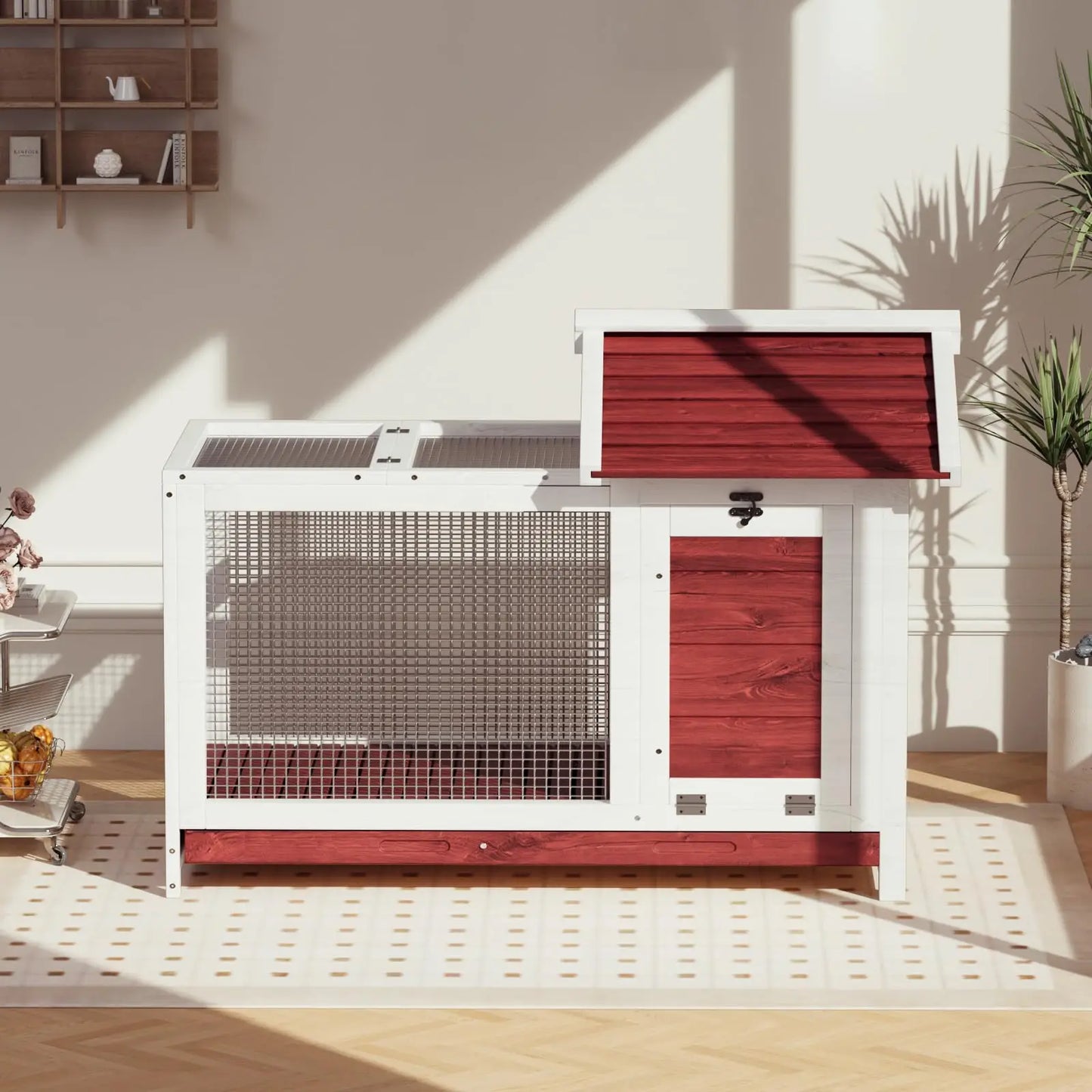 HiMISS Outdoor Wooden Rabbit Hutch With Nesting Box Openable Roof