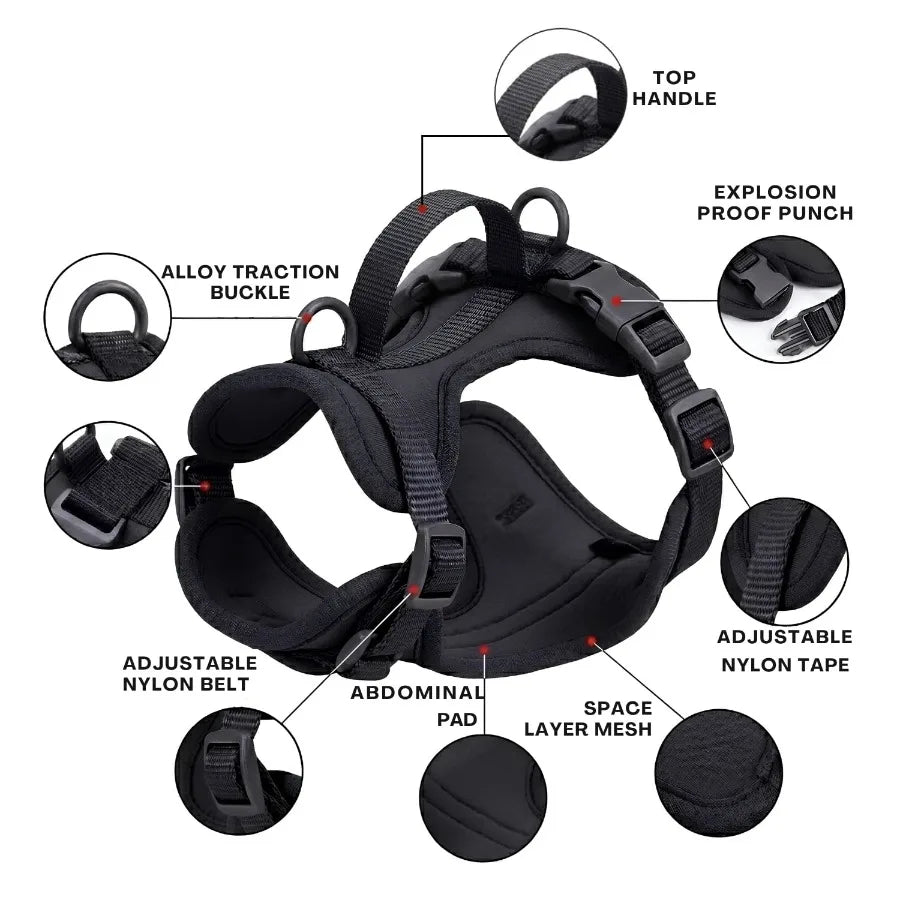 Adjustable Dog Harness with Lift Handle, Soft PVC Breathable Pet Vest S, Black