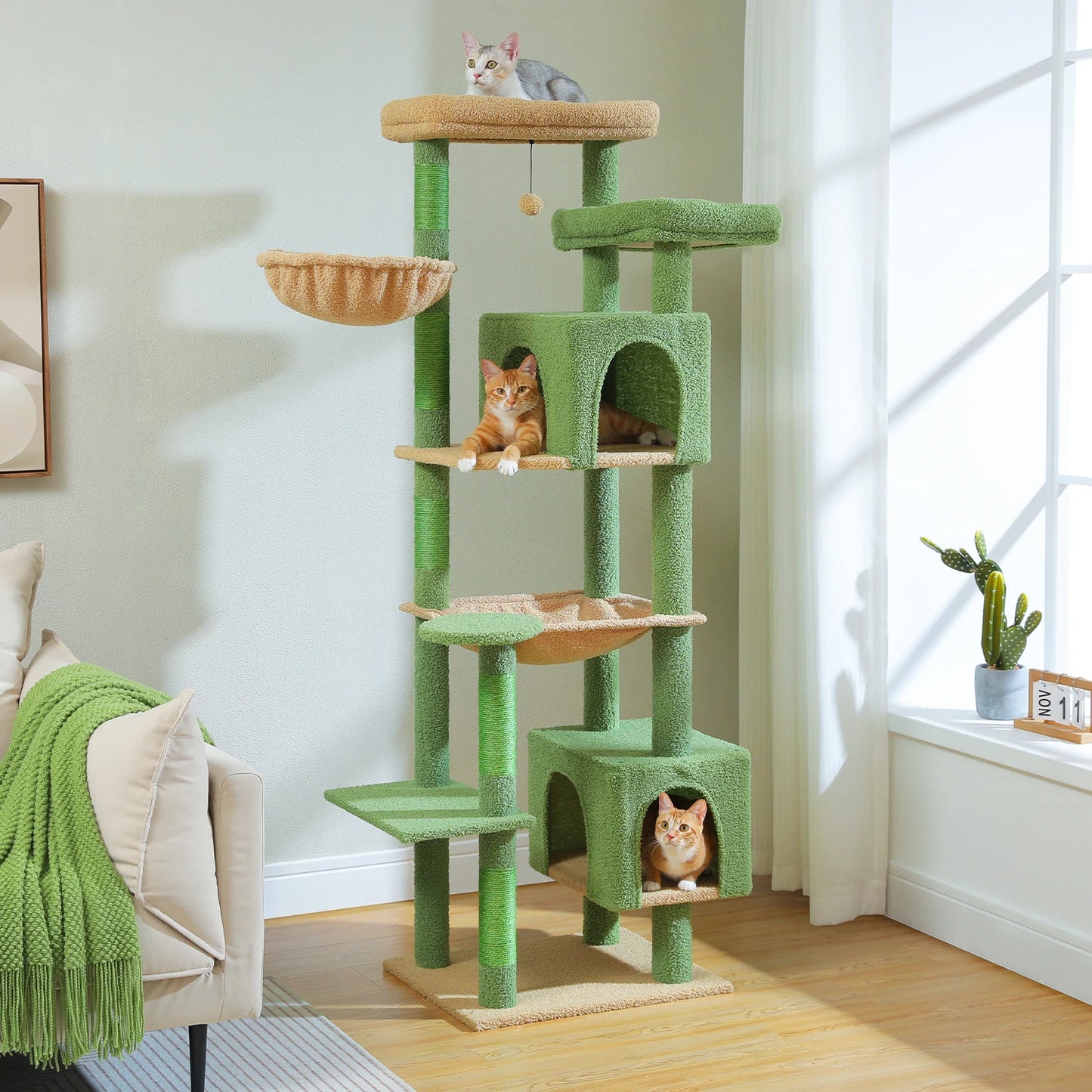 PAWZ Road Tall Cat Tree With Five Levels Hammock And Scratching Posts