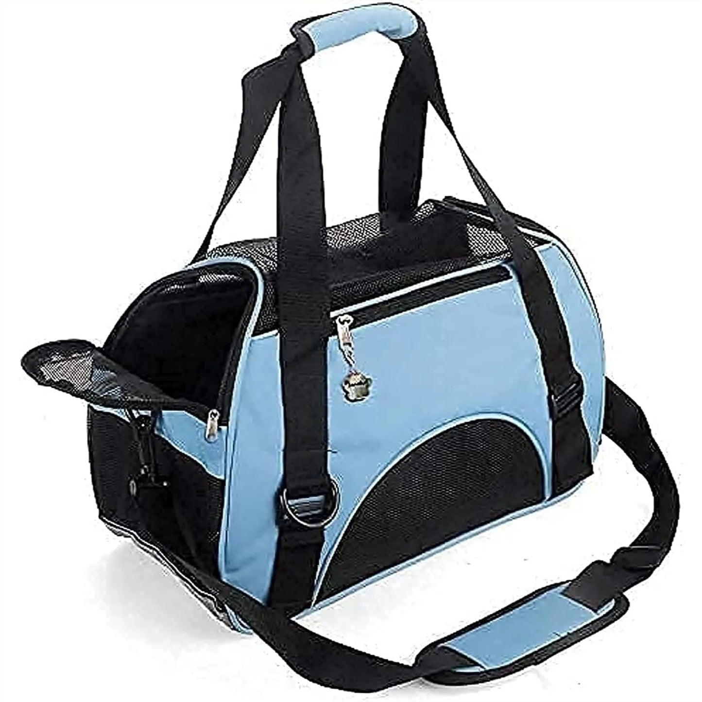 Soft Sided Cat Carrier for Travel with Foldable Design and Shoulder Strap, Small Blue for Pets Under 8lb