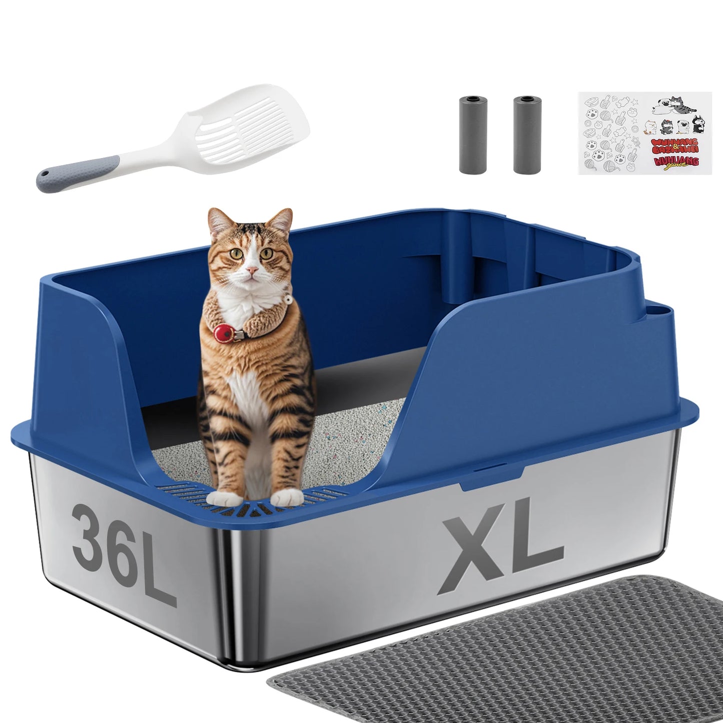 Stainless Steel Cat Litter Box Splash Proof Leak Resistant
