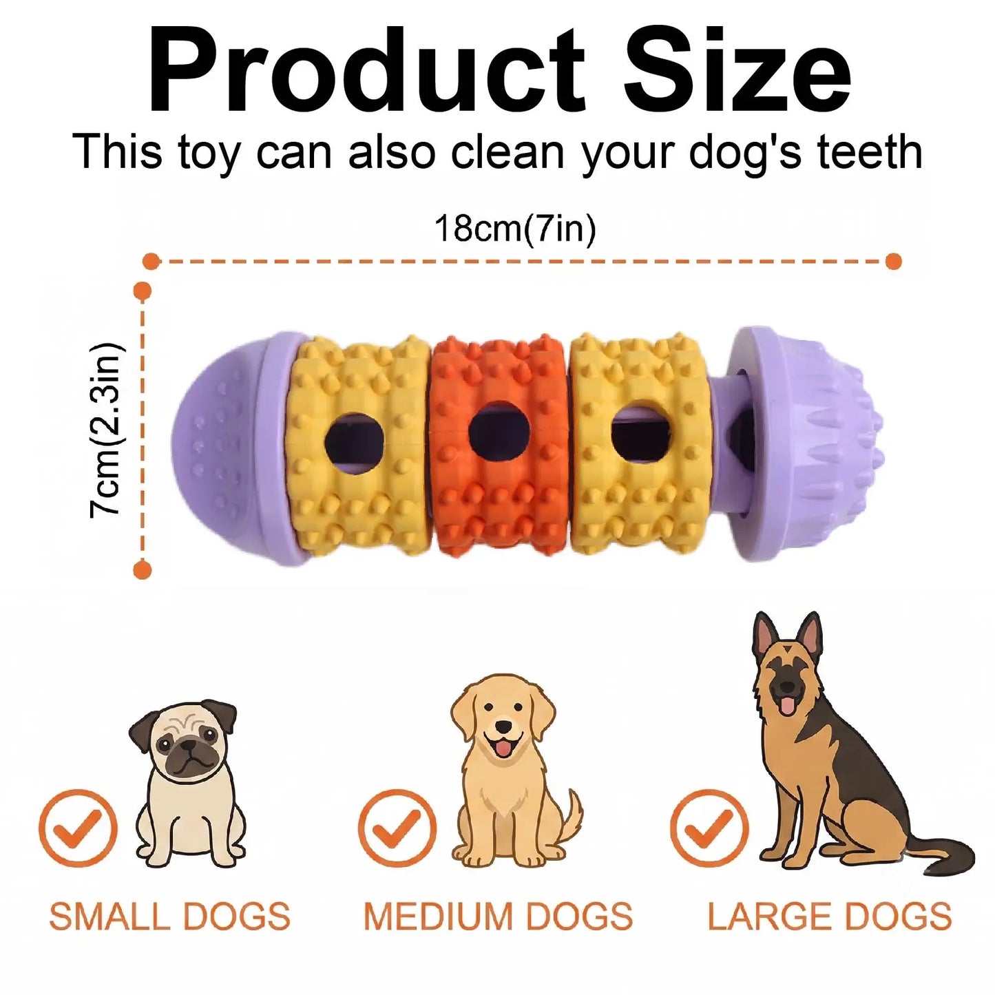 Dog enrichment toy with fun treat-dispensing design and textured chewing surface, built-in snack slots for slow feeding, suitable for all dog breeds for daily exercise and training