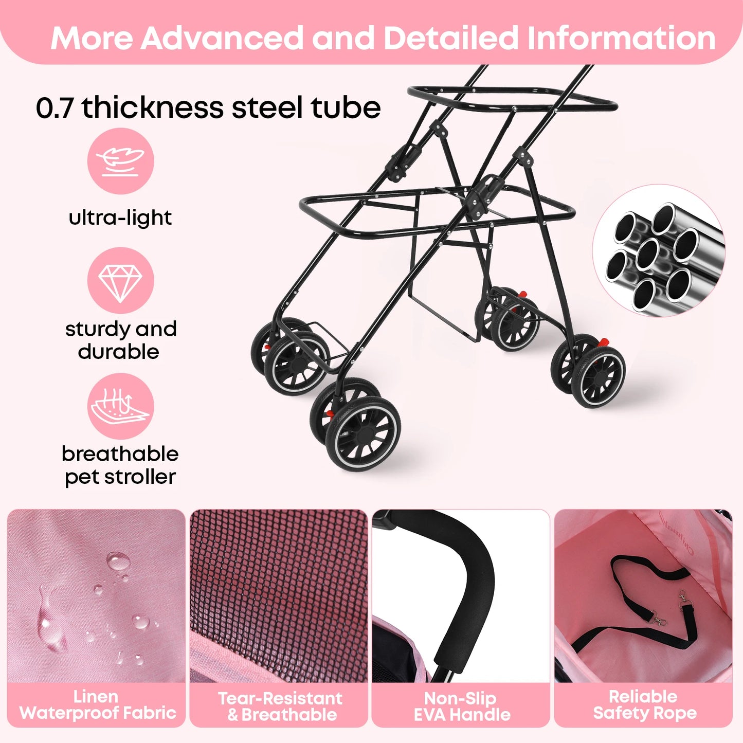 Chihuahua Double Pet Stroller For Dogs And Cats Foldable