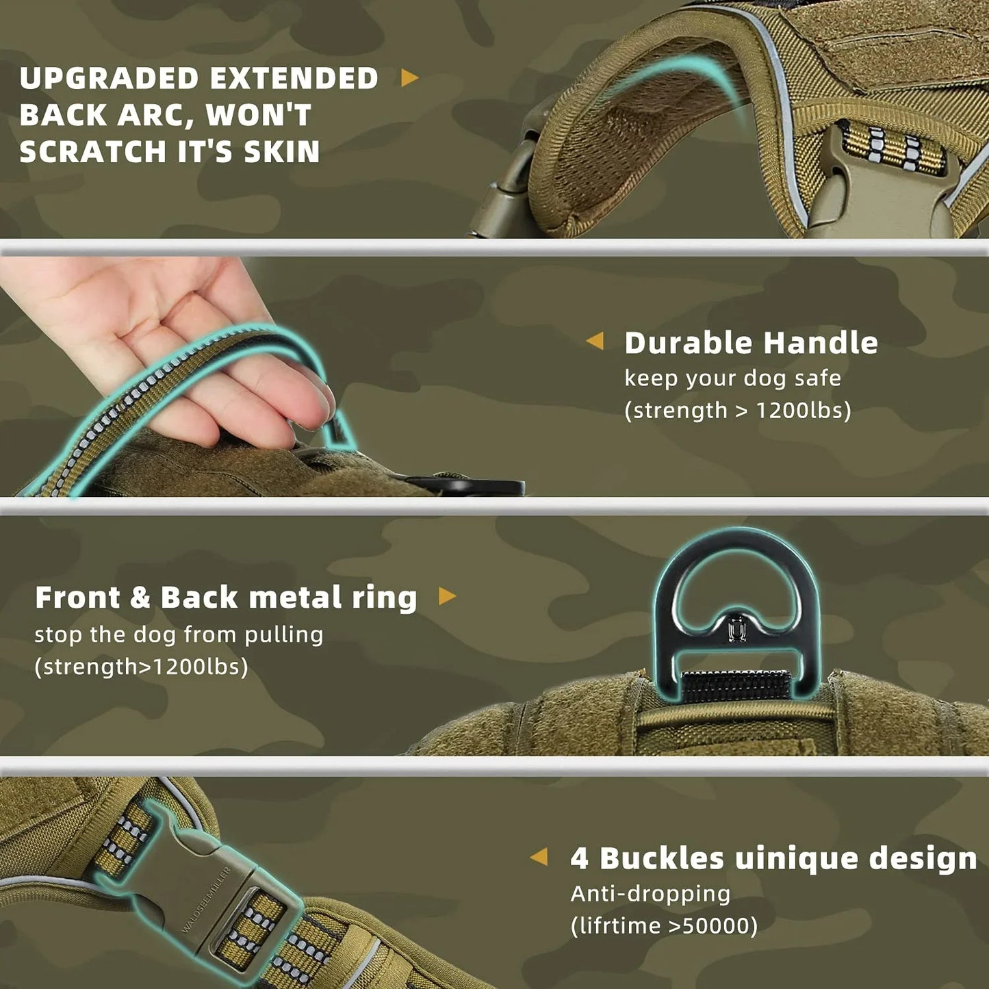 Tactical No Pull Dog Harness With Adjustable Breathable MOLLE Vest