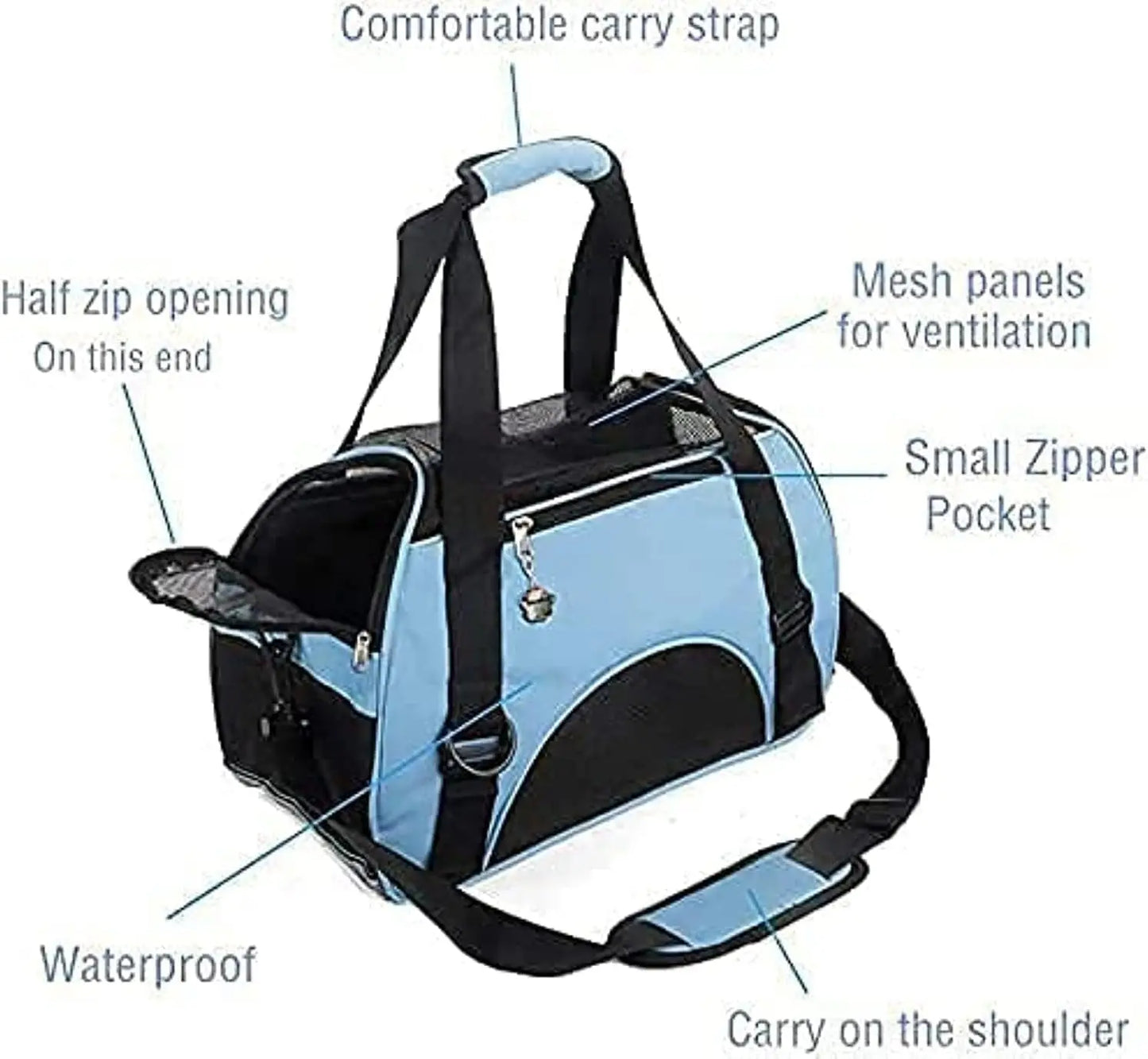 Soft Sided Cat Carrier for Travel with Foldable Design and Shoulder Strap, Small Blue for Pets Under 8lb
