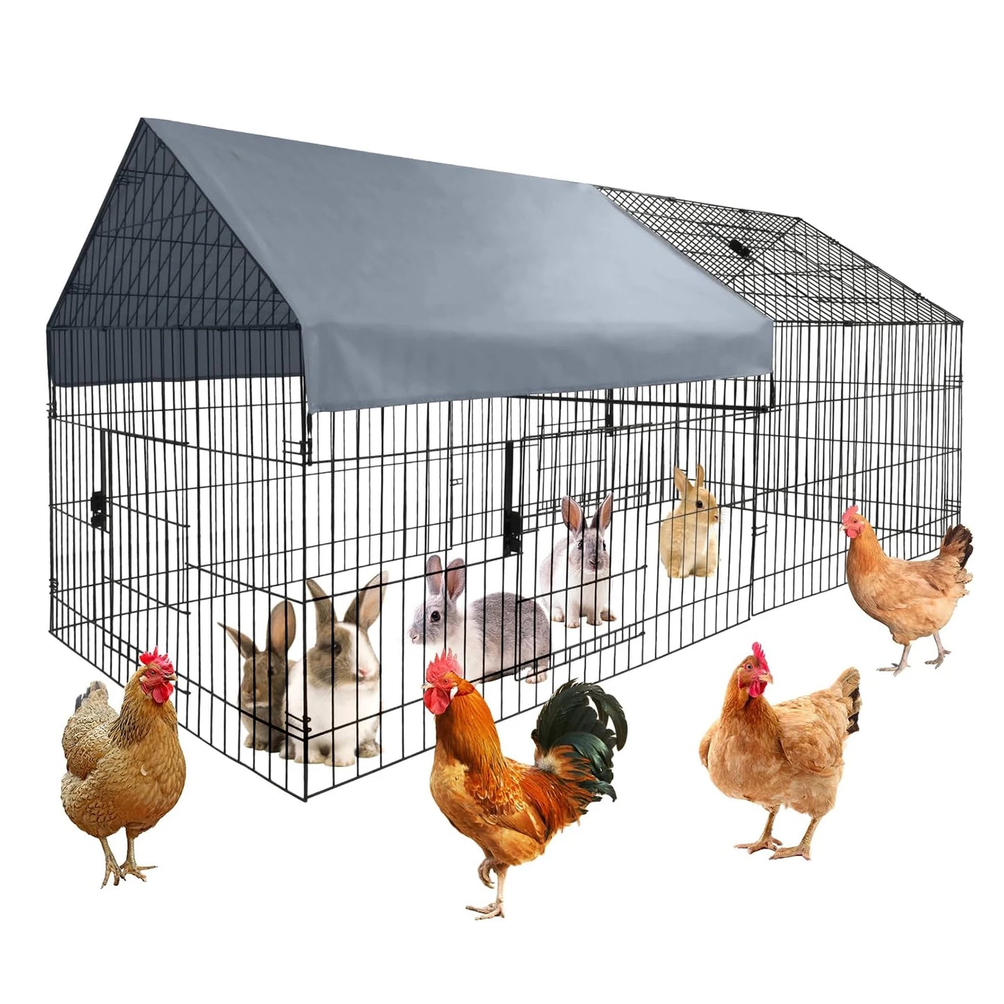 HiMISS Metal Chicken Cage Outdoor Run With Weatherproof Cover