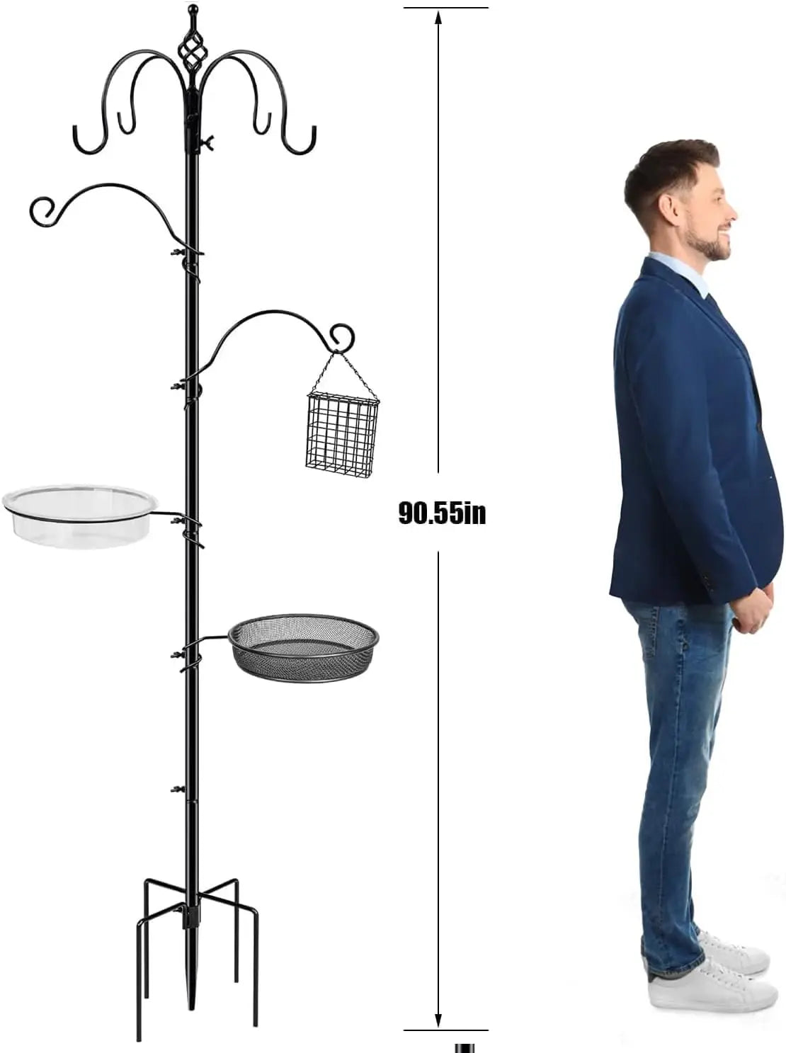 6-Hook Bird Feeder Stand With Water Tray