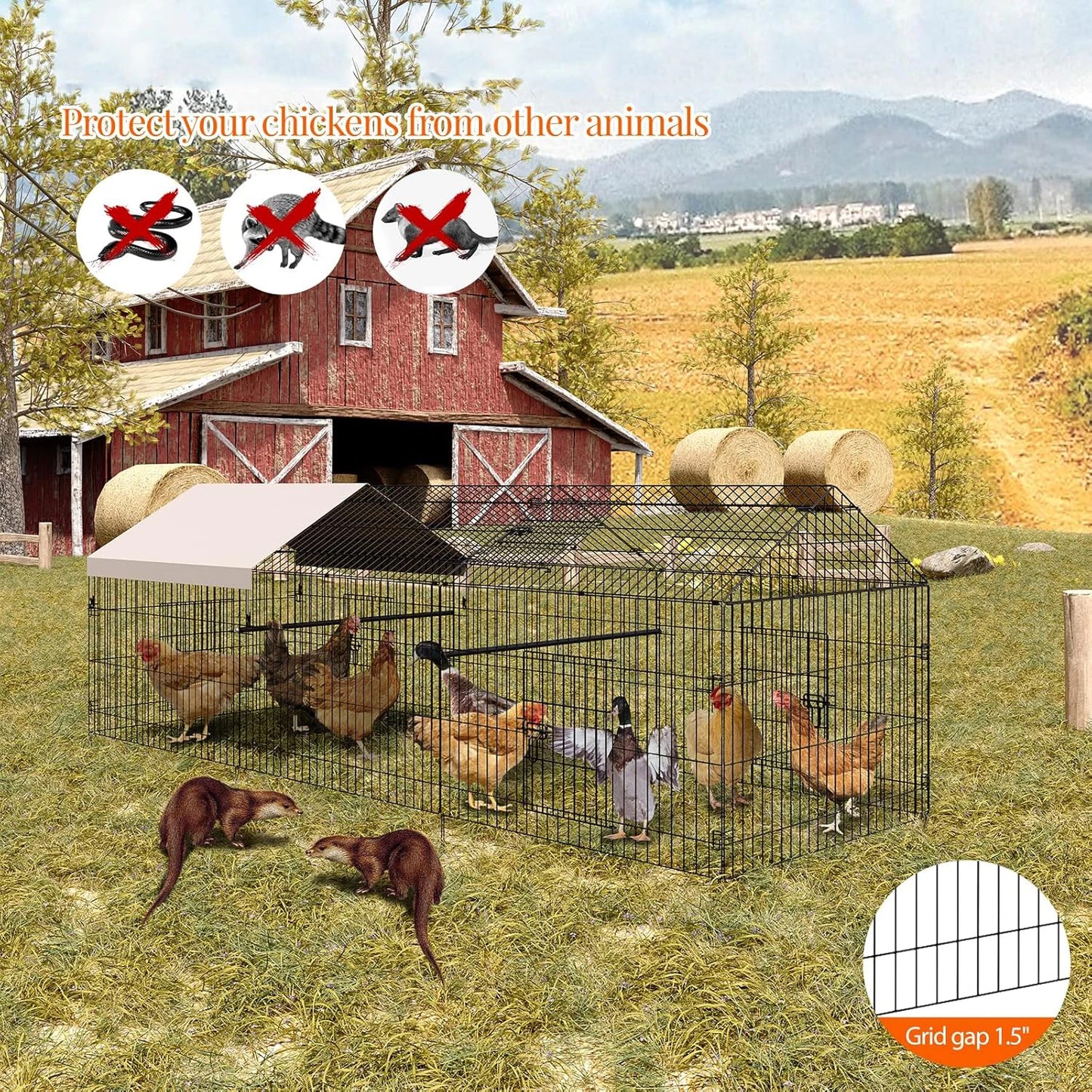 HiMISS Heavy Duty Walk-In Chicken Coop Run Enclosure Waterproof Cover