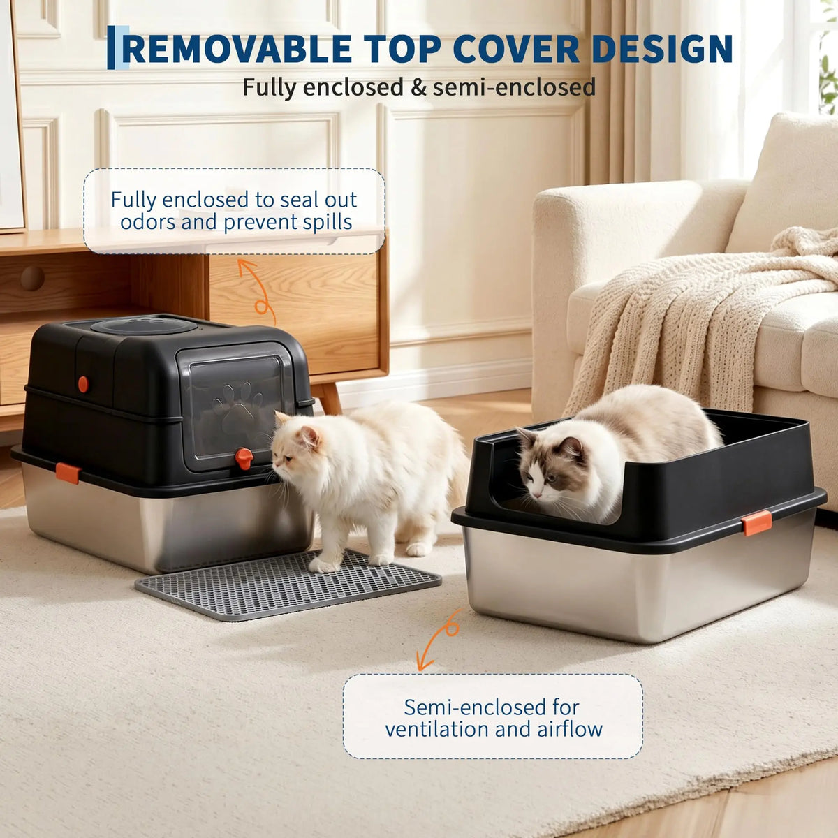 Studyset Stainless Steel Enclosed Litter Box With Lid And Scoop