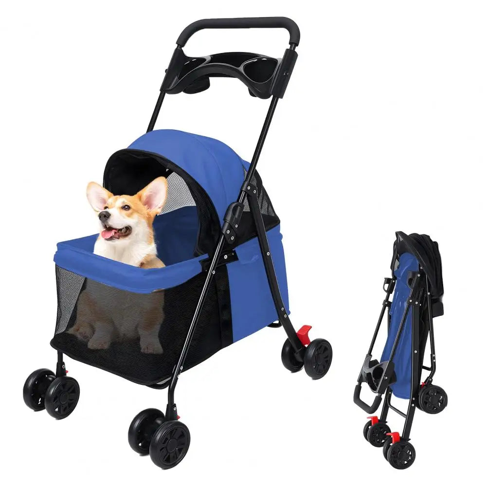 Four-Wheel Pet Stroller For Dogs And Cats Foldable Cup Holder