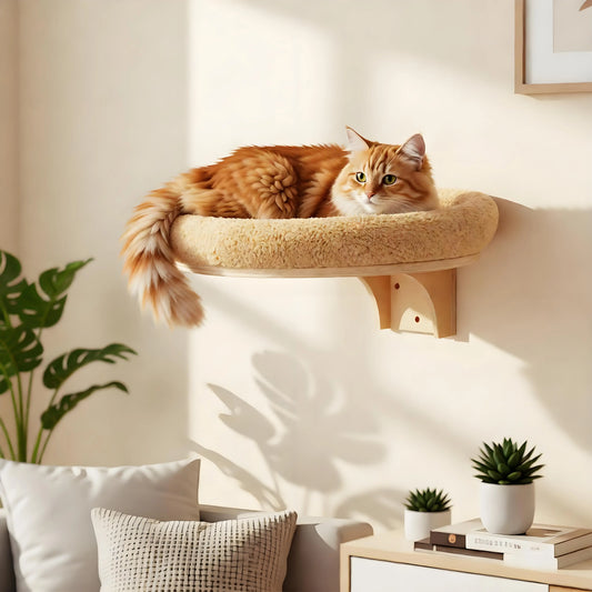 Solid Wooden Wall Mounted Cat Ladder And Hammock With Scratching Post
