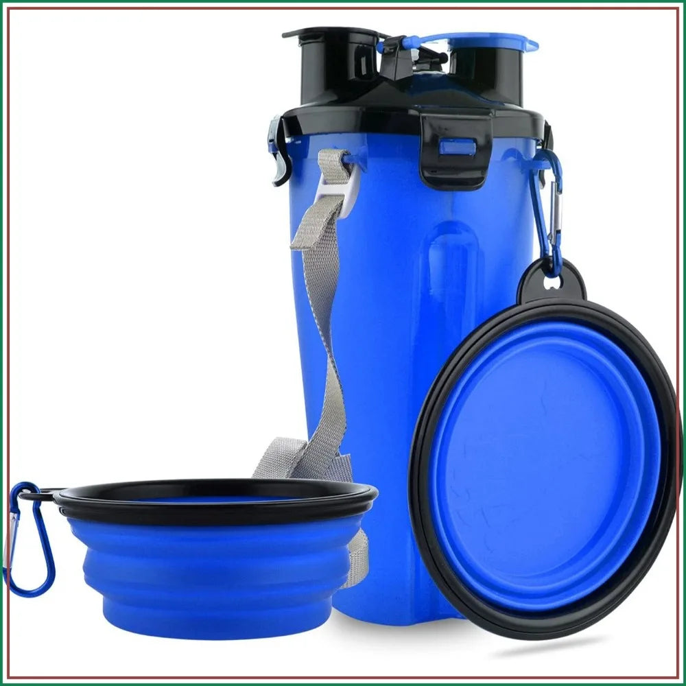 2-In-1 Dog Travel Water Bottle With Collapsible Bowls For Outdoor Activities