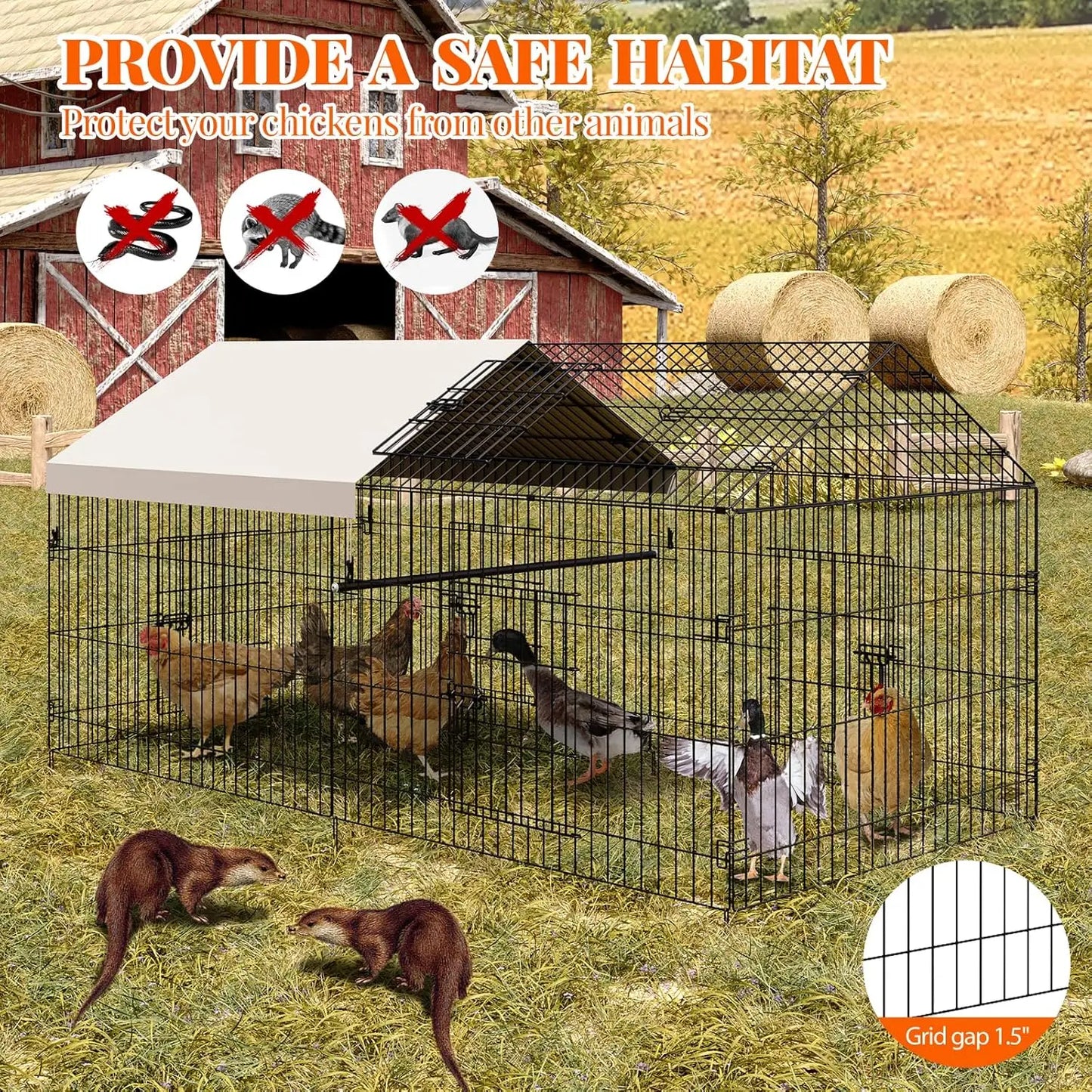 Metal Chicken Coop, Metal Chicken Cage For Outdoor Backyard Farm Rabbit Duck, Portable Poultry Cage, Chicken Run For Yard