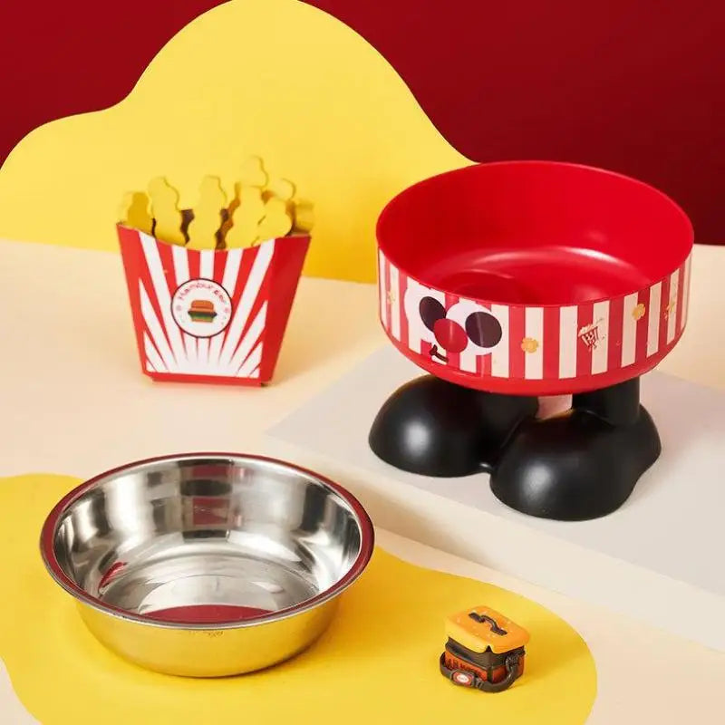 Pet Feeding Bowl Cat Dog Large Capacity Elevated Anti Choking Neck Protection Cartoon Stainless Steel Indoor Daily All Size Matching Stand