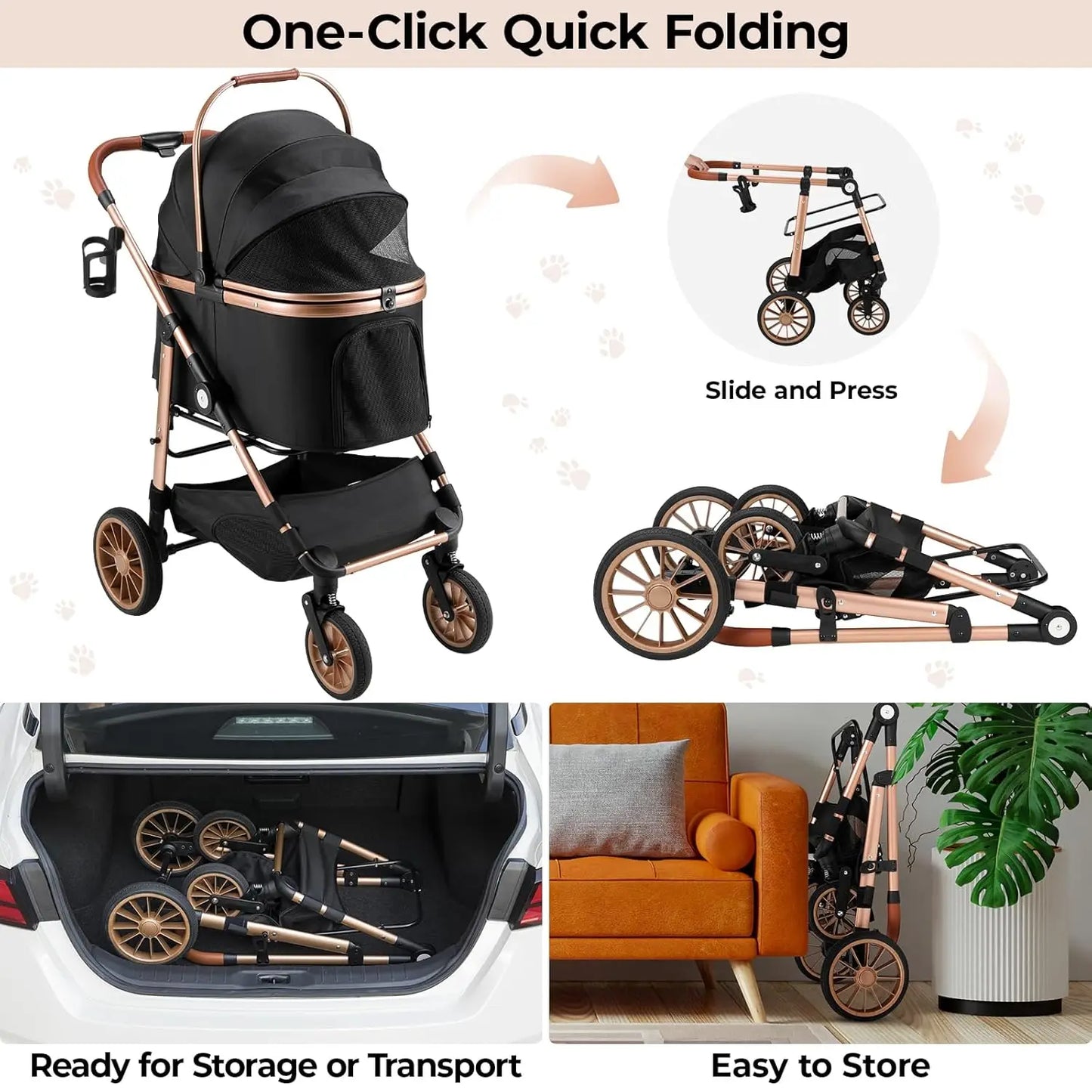 360 Degree Foldable Pet Stroller for Cats and Dogs