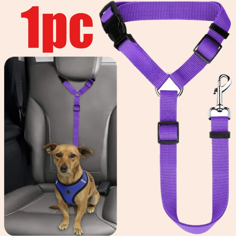 Solid Color Pet Car Seat Belt Nylon Lead Leash Backseat Safety Belt Adjustable Dogs Harness Collar Pet Accessories dog accessories waterproof leash ハーネス&リードセット dog collar