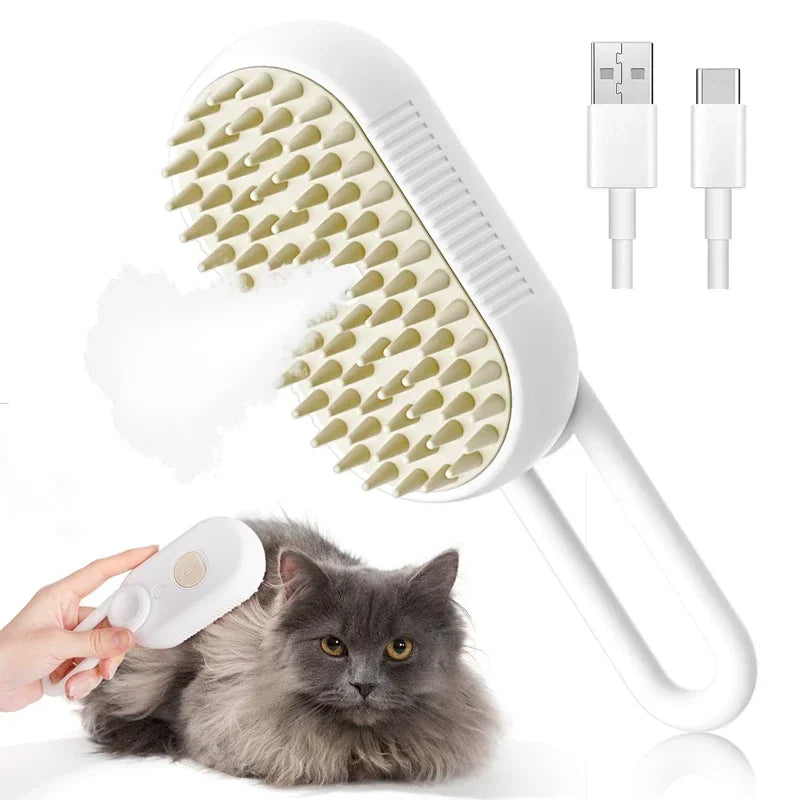 Pet Steam Brush For Cats And Dogs 3 In 1 Hair Removal Grooming