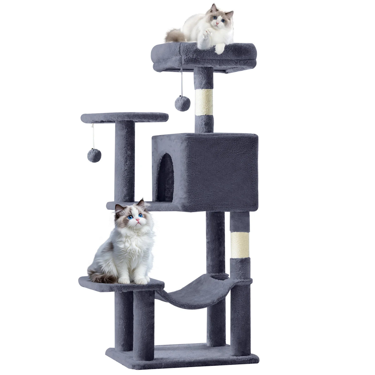 MCQ 44IN Cat Tree Tower Cat Climbing Tower with Natural Sisal Scratching Posts Pet Condo for Indoor Cats and Kittens Play
