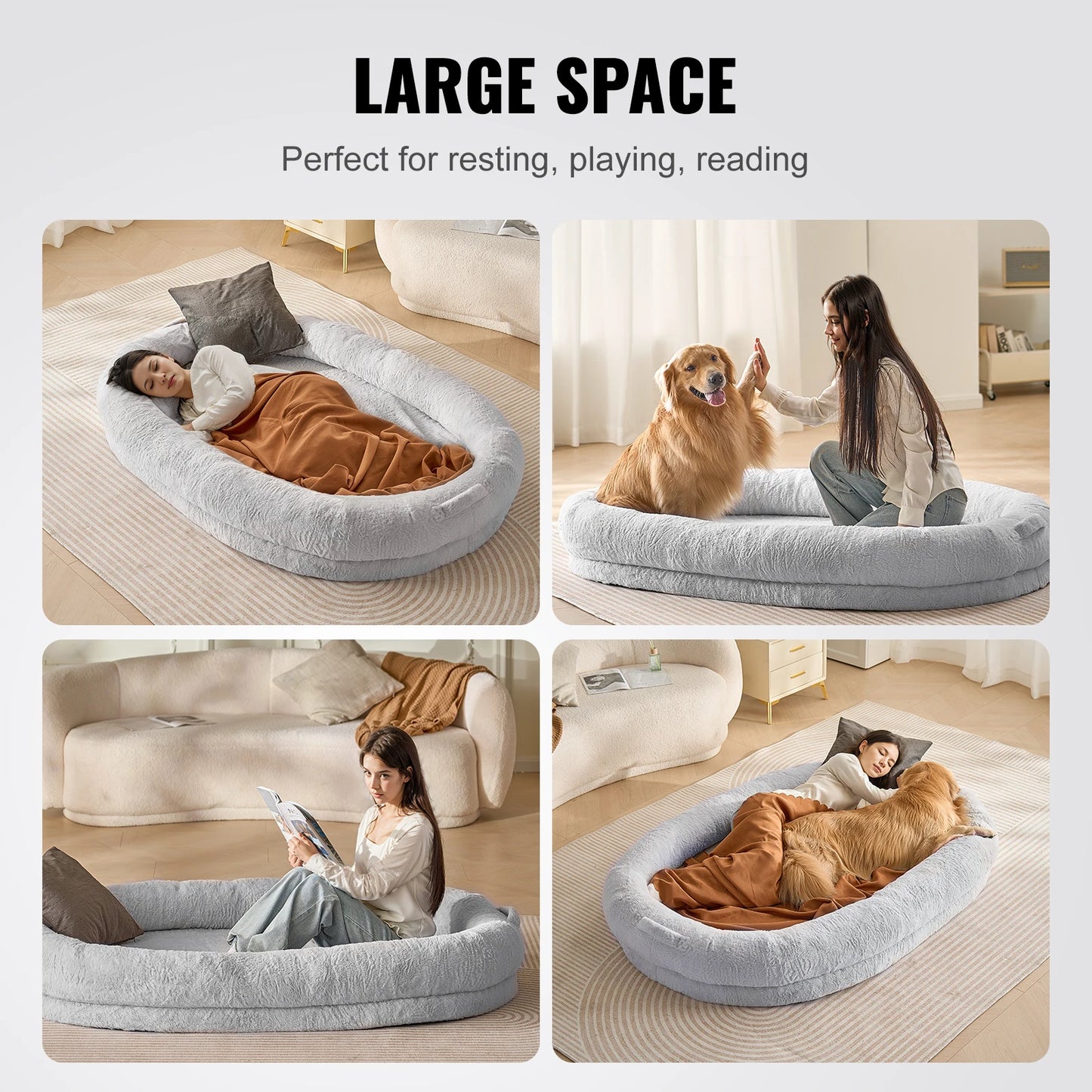 SucceBuy Human Dog Bed With Orthopedic Foam And Fur Cover