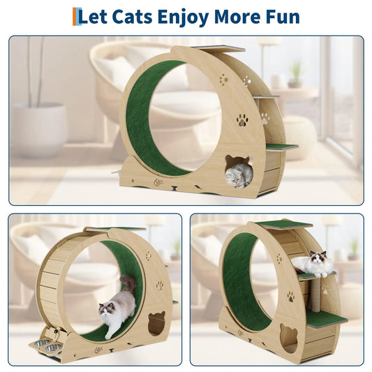 HiMiss 6-In-1 Large Quiet Cat Exercise Wheel With Bowls