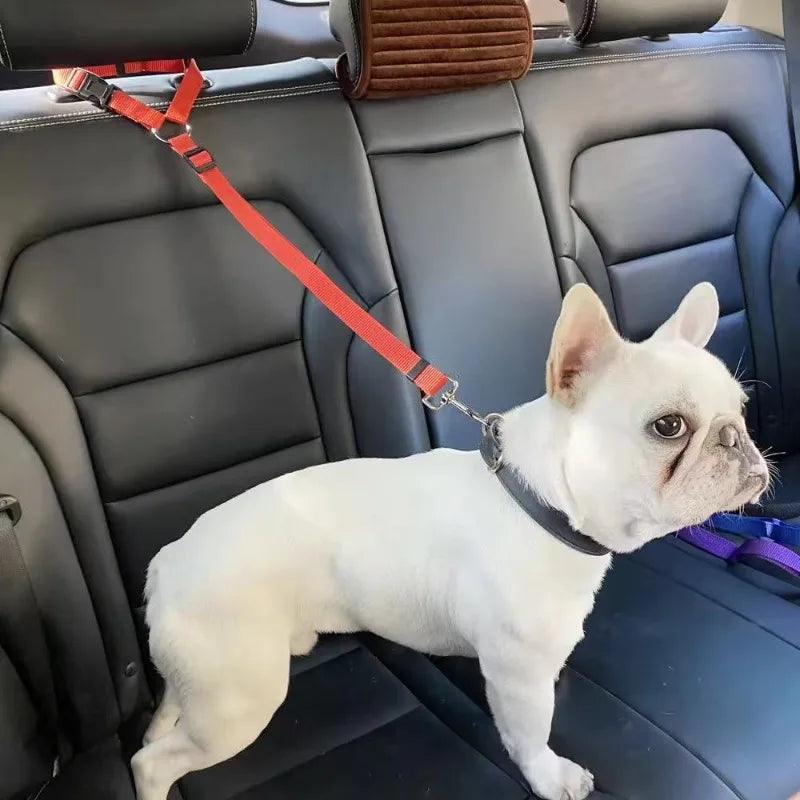 Solid Color Pet Car Seat Belt Nylon Lead Leash Backseat Safety Belt Adjustable Dogs Harness Collar Pet Accessories dog accessories waterproof leash ハーネス&リードセット dog collar