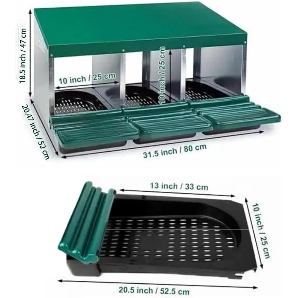 HiMISS 3 Compartment Roll Out Nesting Box For Chicken Coop