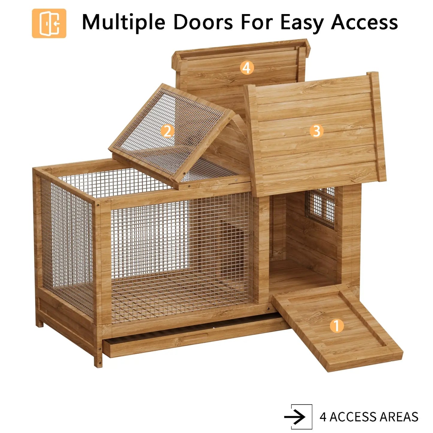 HiMISS Outdoor Wooden Rabbit Hutch With Nesting Box Openable Roof