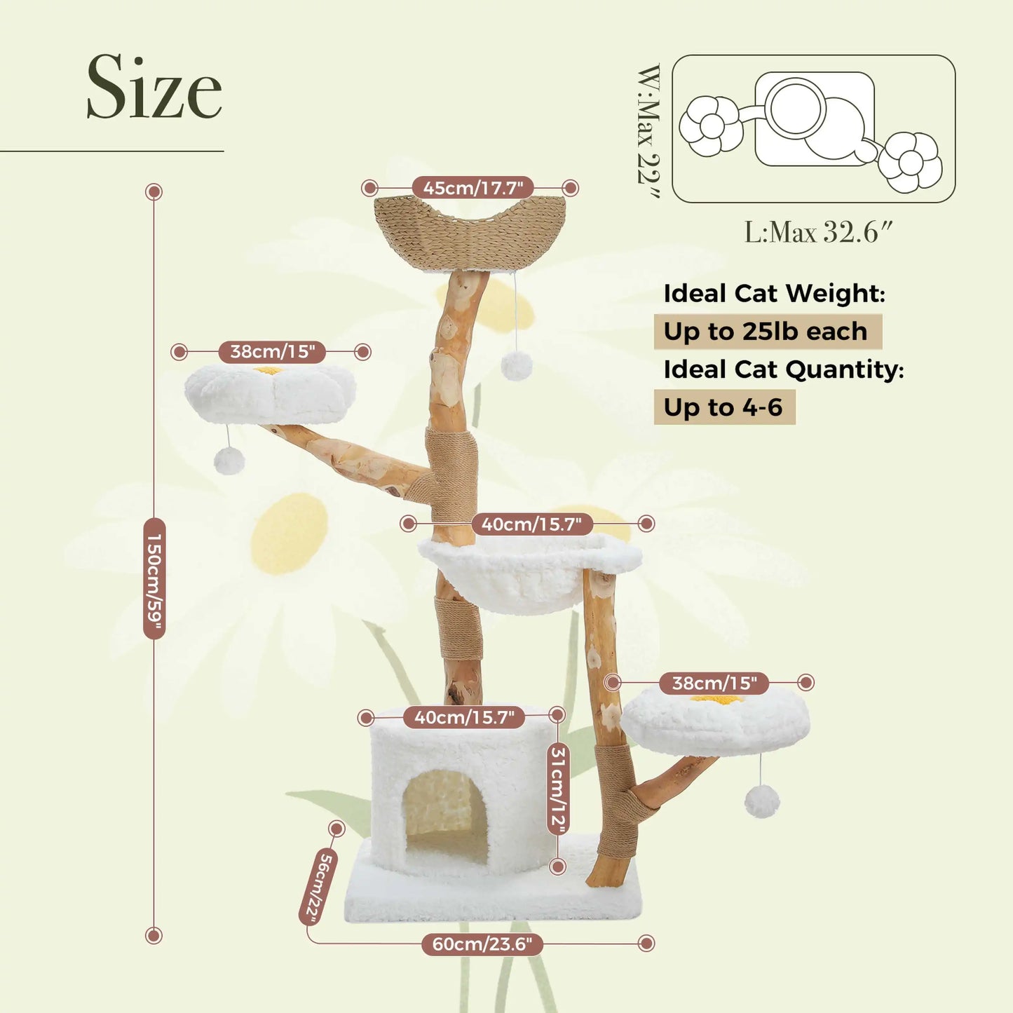 PEQULTI Solid Wood Cat Tree With Condo And Perches