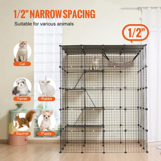 SucceBuy Multilevel Stainless Steel Cat Cage With Hammock Ramp