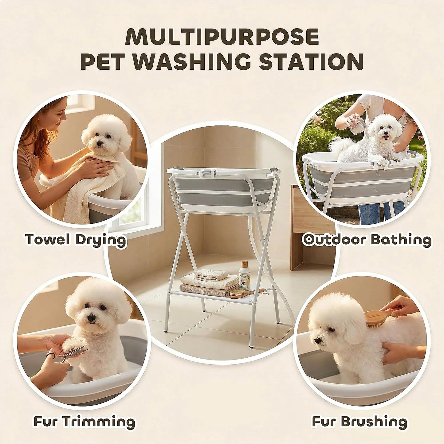 PawHut 2-in-1 Elevated Dog Bath Tub Portable Foldable Washing Station for Small Pets