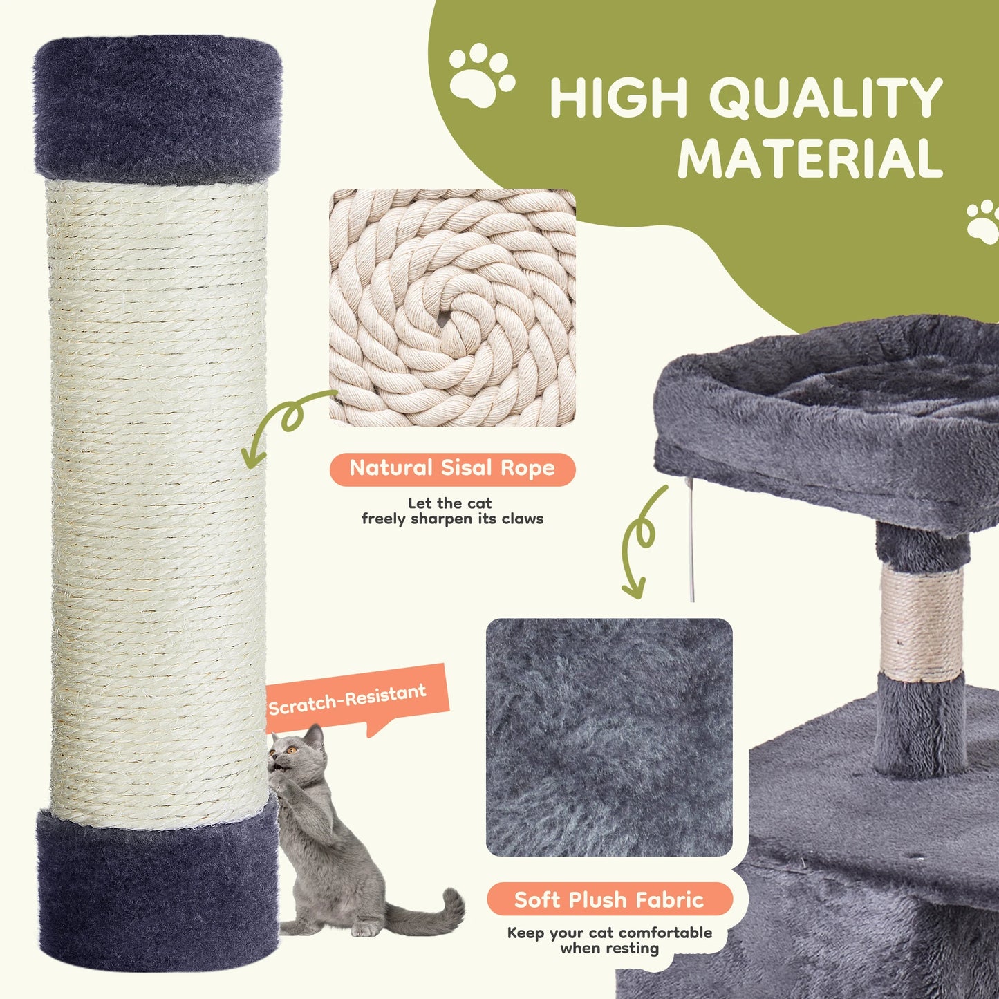 JHK Cat Tree Tower Multi Level Climbing Tower With Condo Natural Sisal Posts