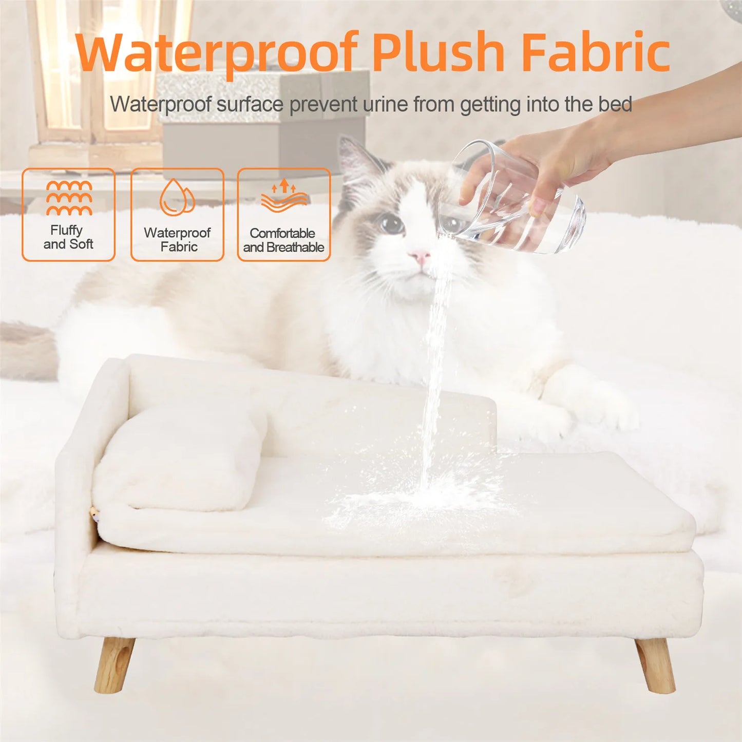 BINGOPAW Waterproof Pet Sofa Bed Lounger Raised Chair Plush Cover