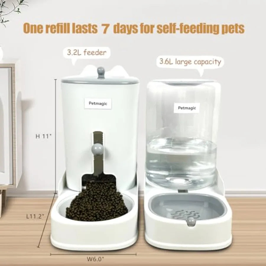 Gravity cat Feeder by is a 3.6L Large-Capacity cat Food and Water Bowl Set. This Two-piece Set is Suitable for pet Feeding, Inc