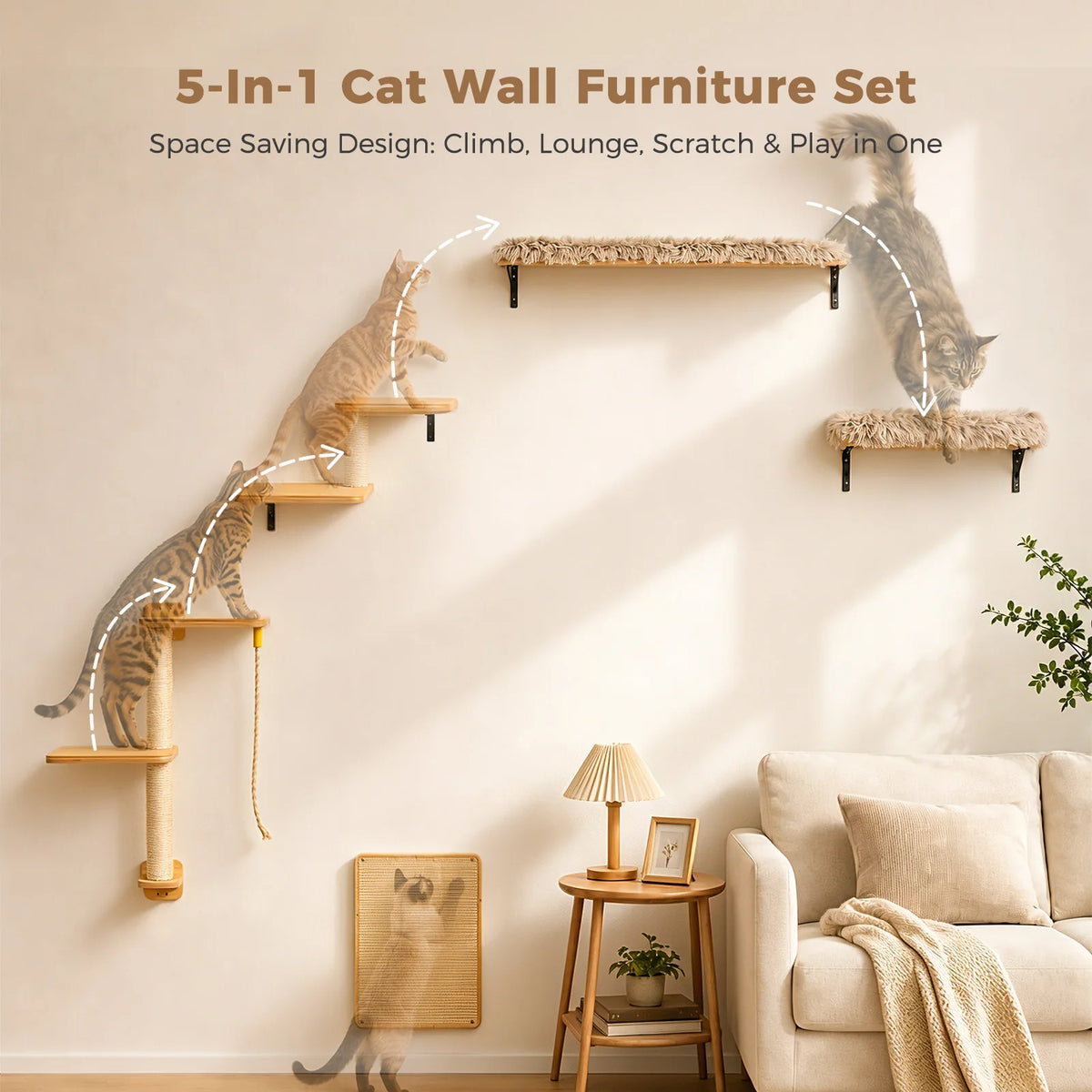PAWZ Road Wooden Cat Wall Climbing Shelves With Scratching Perches