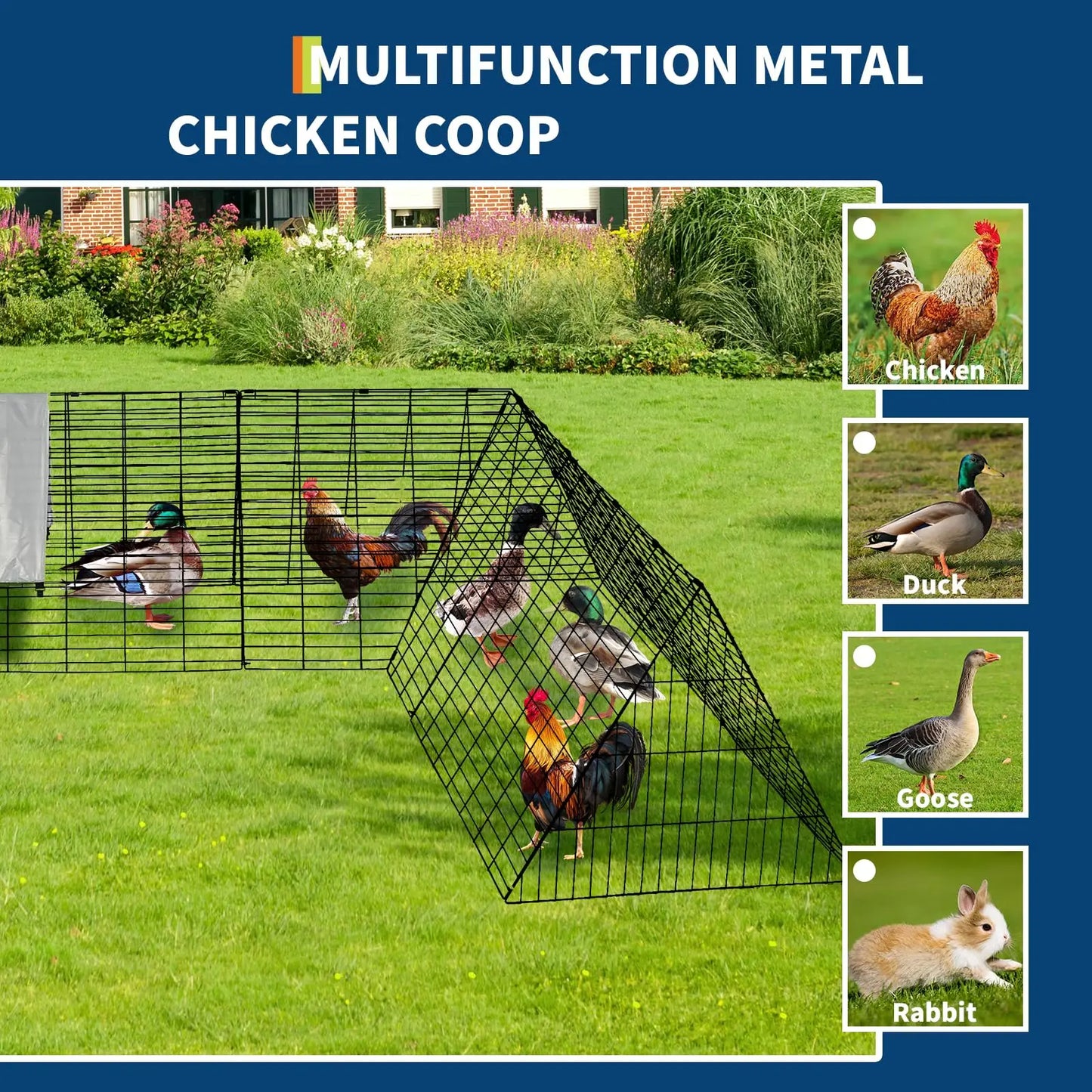 Heavy-Duty Chicken Run With Waterproof Cover Multi-Shape Chicken Tunnel For Yard Small Metal Chicken Cage For Ducks Rabbits