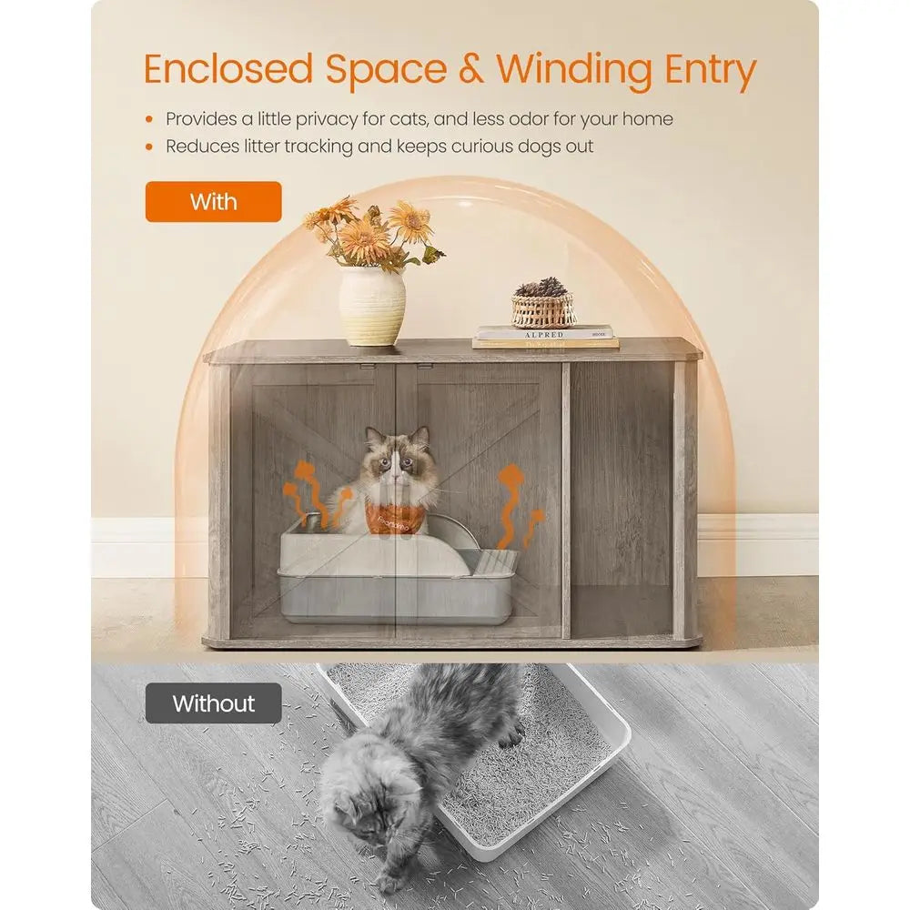 Litter Box Enclosure For Cats Front Entry And Double Doors