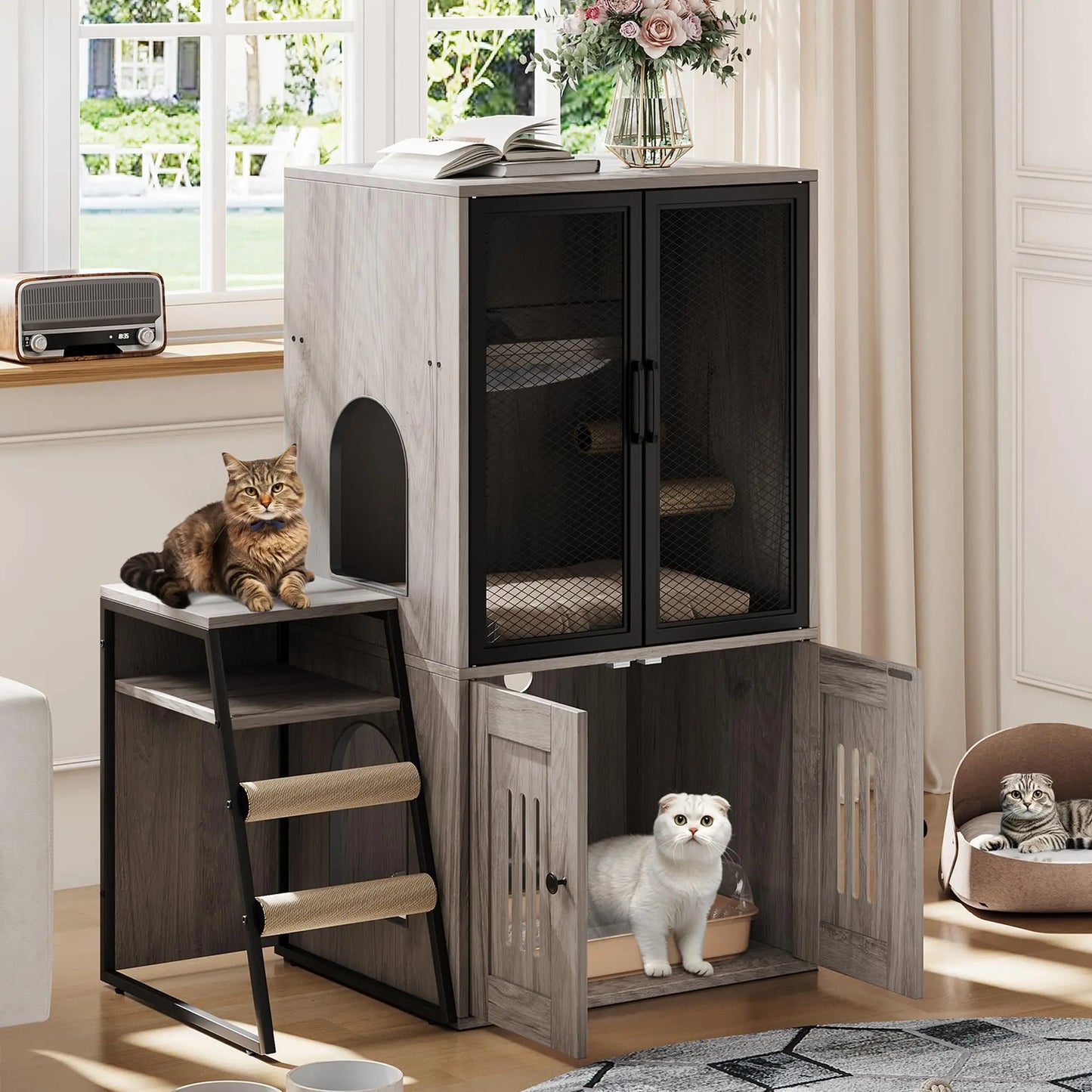 HiMISS Multifunctional Cat Litter Box Furniture Enclosed With Doors