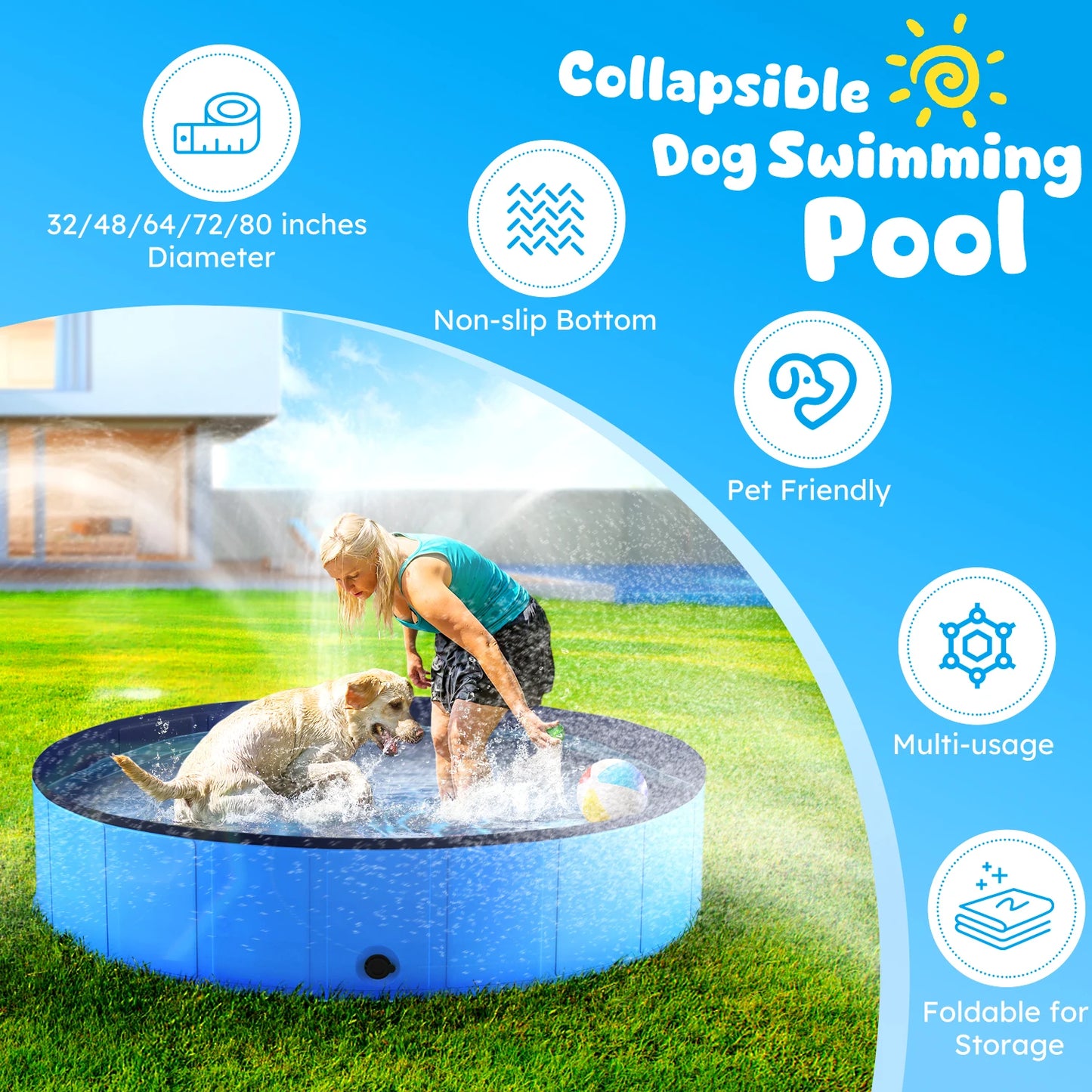 Portable Foldable Dog Pool for Pets Anti Slip Bath Tub