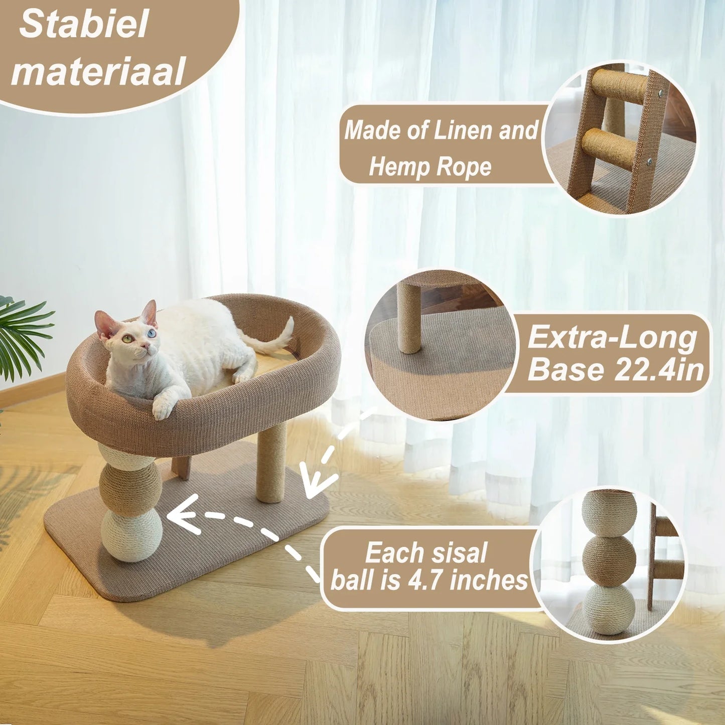 Cat Scratching Post With Sisal Board And Plush Bed